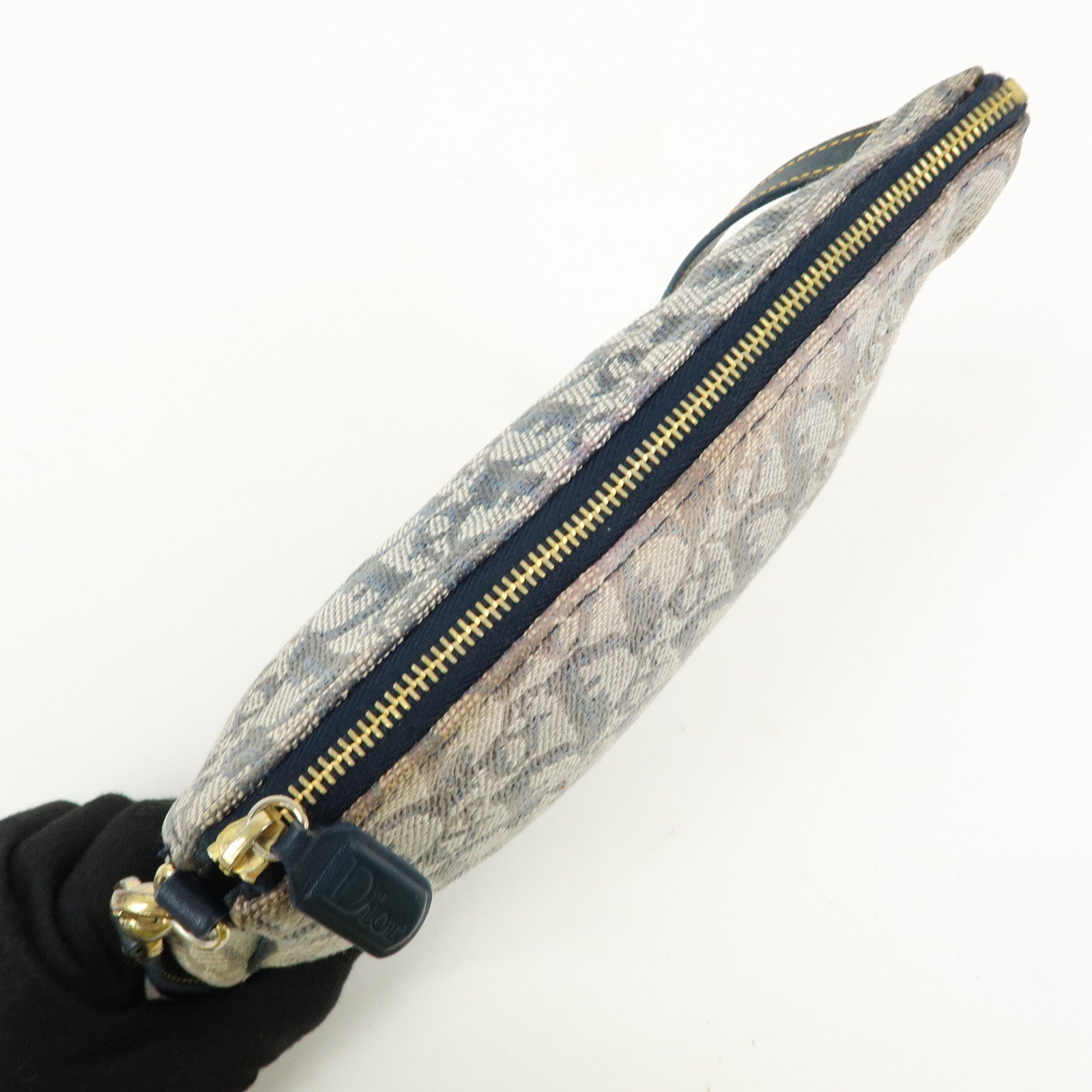 Christian Dior Saddle Trotter Jacquard Leather Shoulder Bag Navy