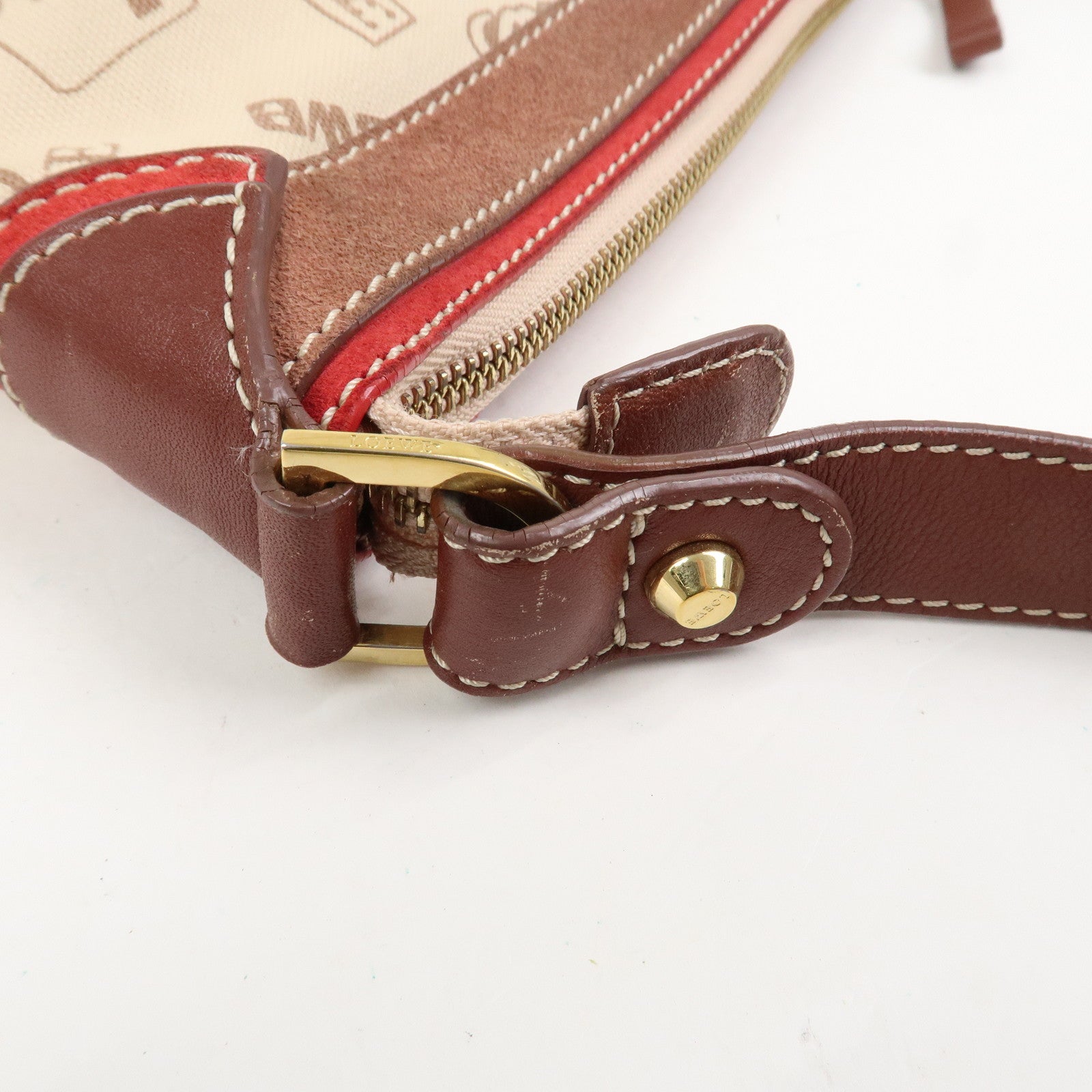 LOEWE Anagram 160th Anniversary Canvas Leather Shoulder Bag Beige