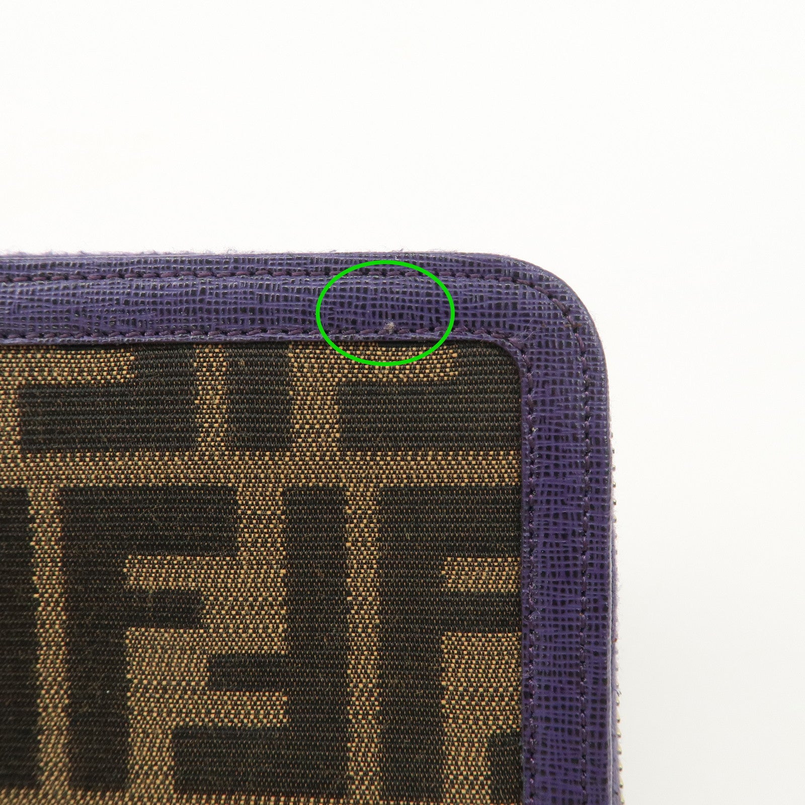 FENDI Zucchino Canvas Leather Round Zippy Long Wallet Brown Purple 8M0024 Used