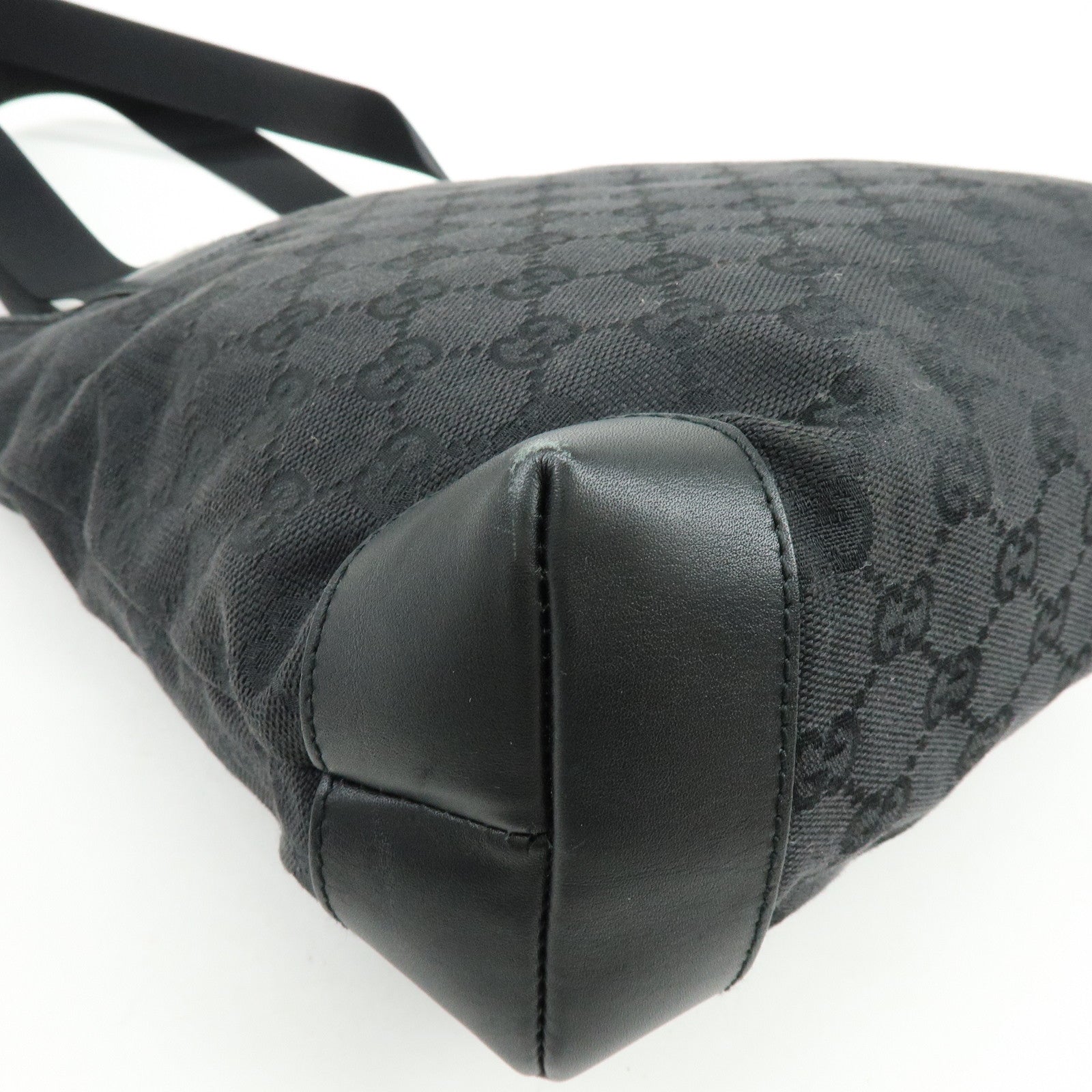GUCCI GG Canvas Leather Tote Bag Shoulder Bag Black 28893