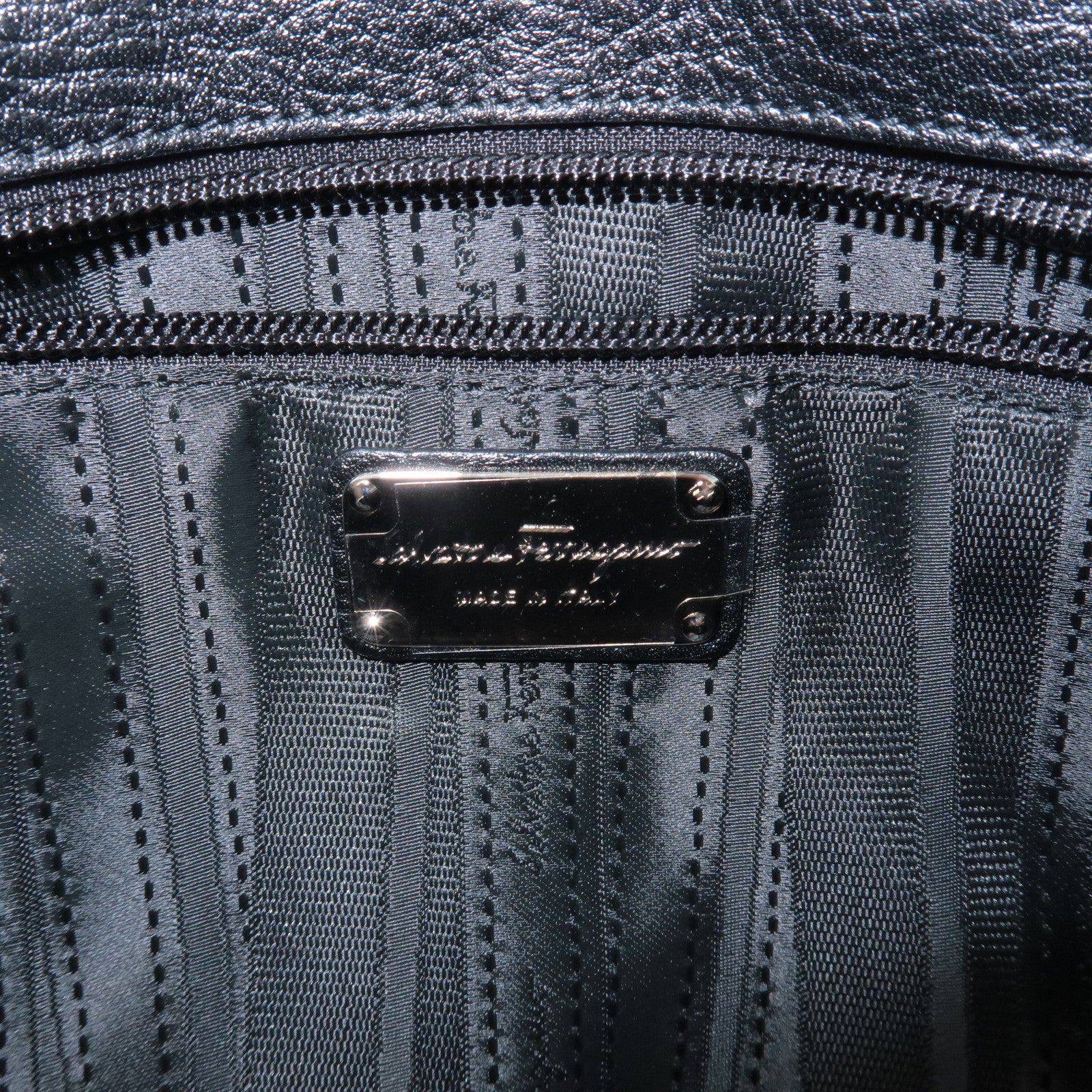 Ferragamo Gancini Leather 3Way Shoulder Bag Hand Bag Black Silver HDW Used