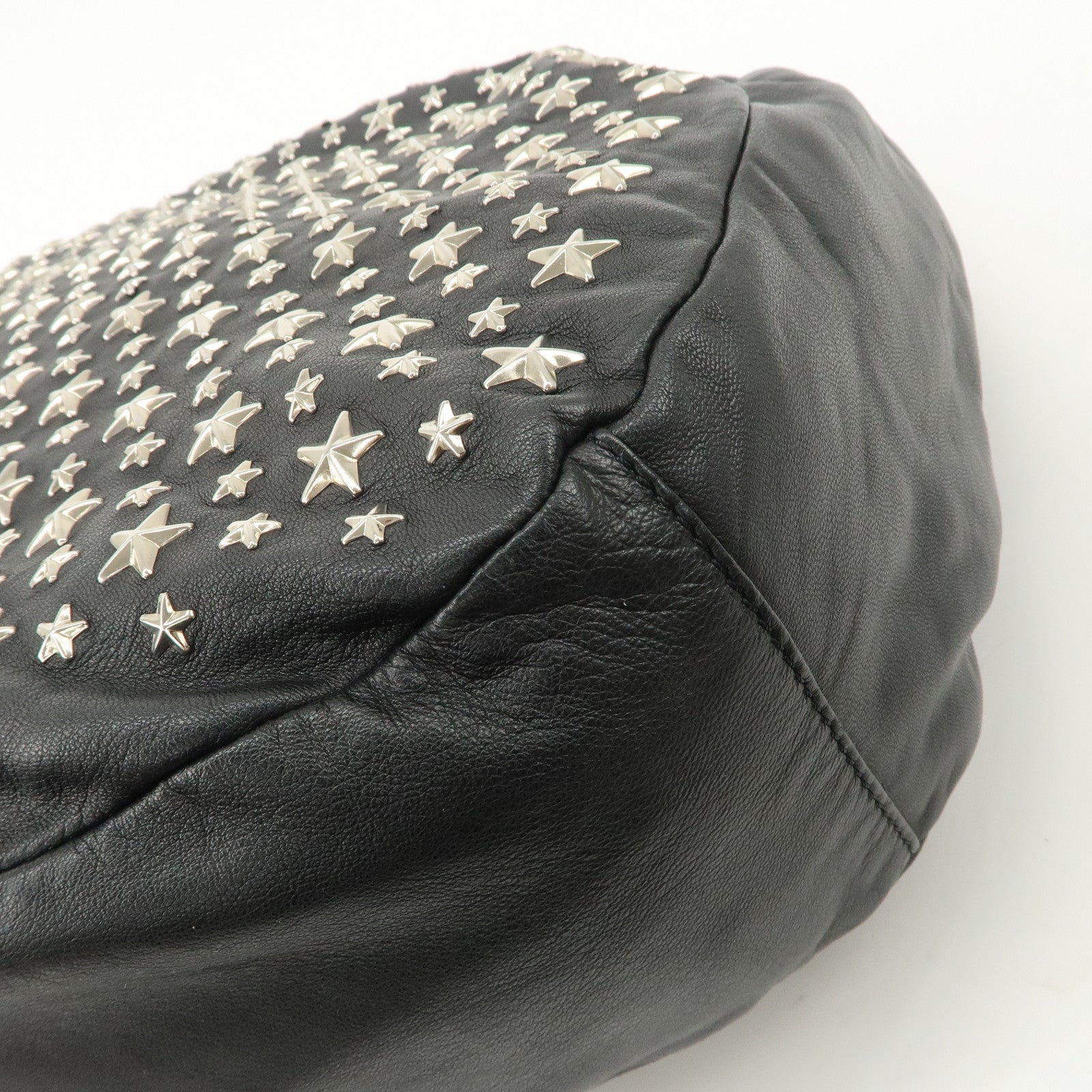 JIMMY CHOO Sky Bag Studs Leather Shoulder Bag Black