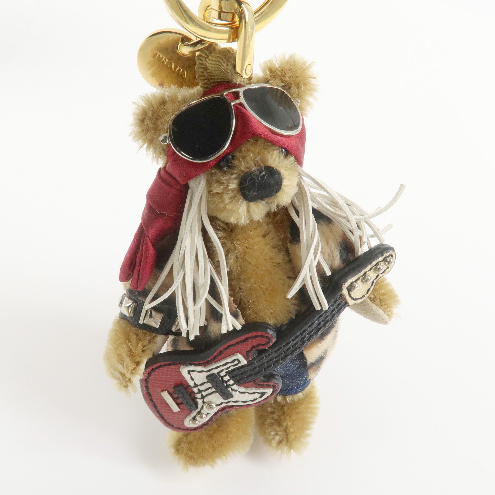 PRADA Teddy Bear Bag Key Charm Rocker Leopard Brown