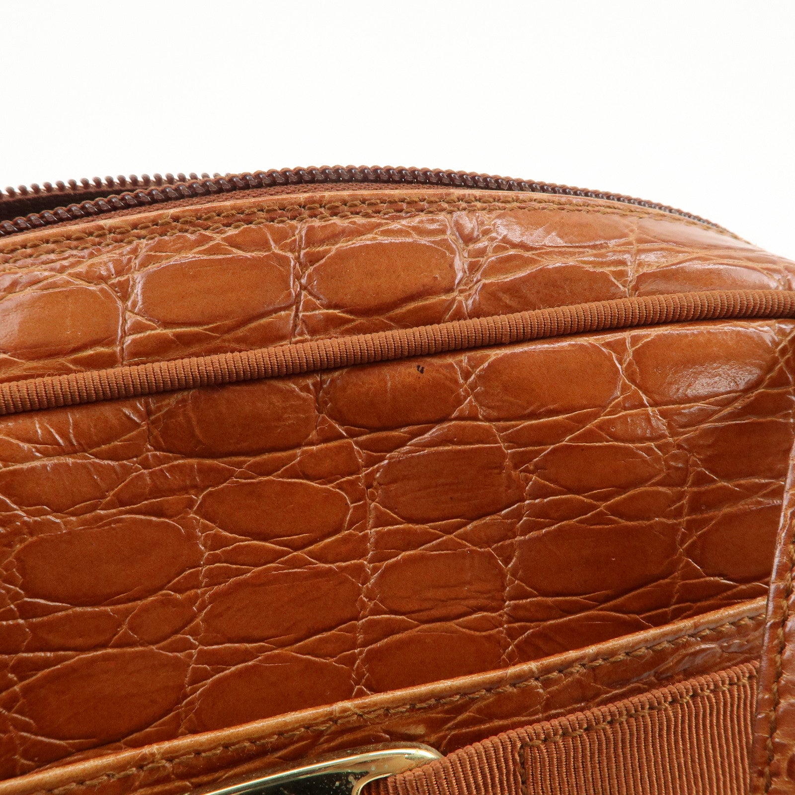 Ferragamo Vara Emboss Leather Shoulder Bag Crossbody Bag Brown