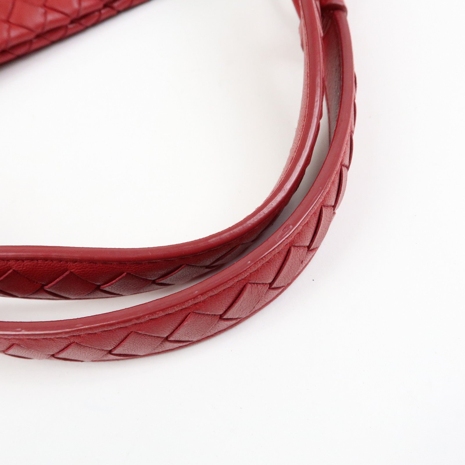 BOTTEGA VENETA Intrecciato Leather Shoulder Bag Hand Bag Red