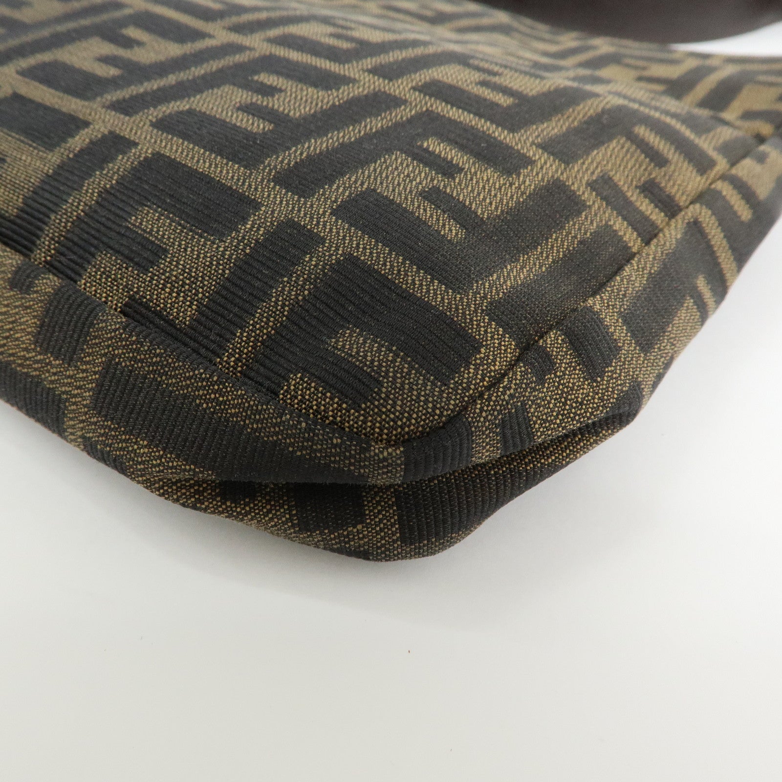 FENDI Zucca Canvas Leather Shoulder Bag Brown