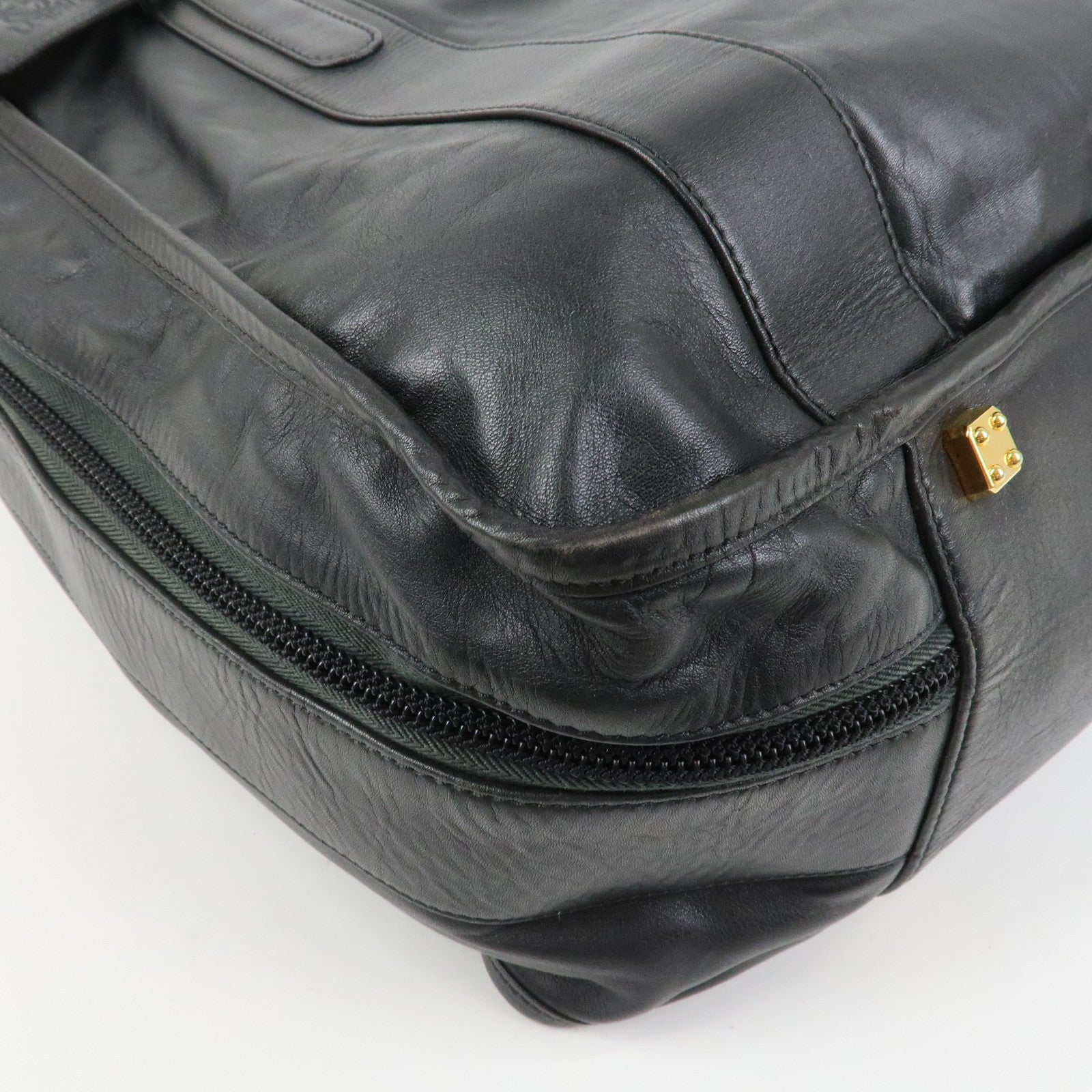 LOEWE Anagram Leather Boston Bag Hand Bag Travel Bag Black