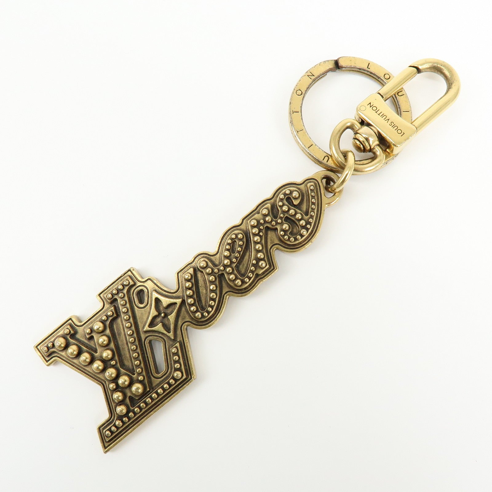 Louis Vuitton LV Lovers Studs Metal Bag Charm Key Chain Gold M01755