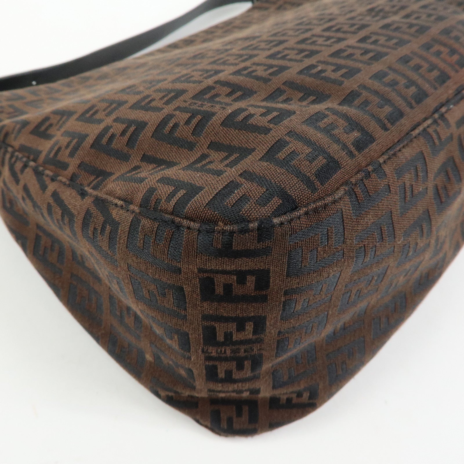 FENDI Mamma Baguette Zucchino Canvas Leather Shoulder Bag 8BR001