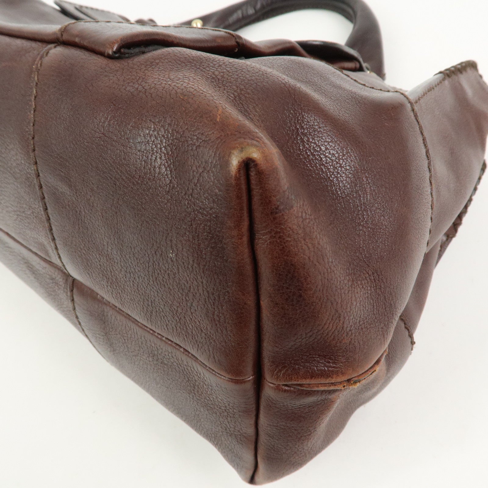 CELINE Logo Leather Boogie Bag Hand Bag Tote Bag Brown