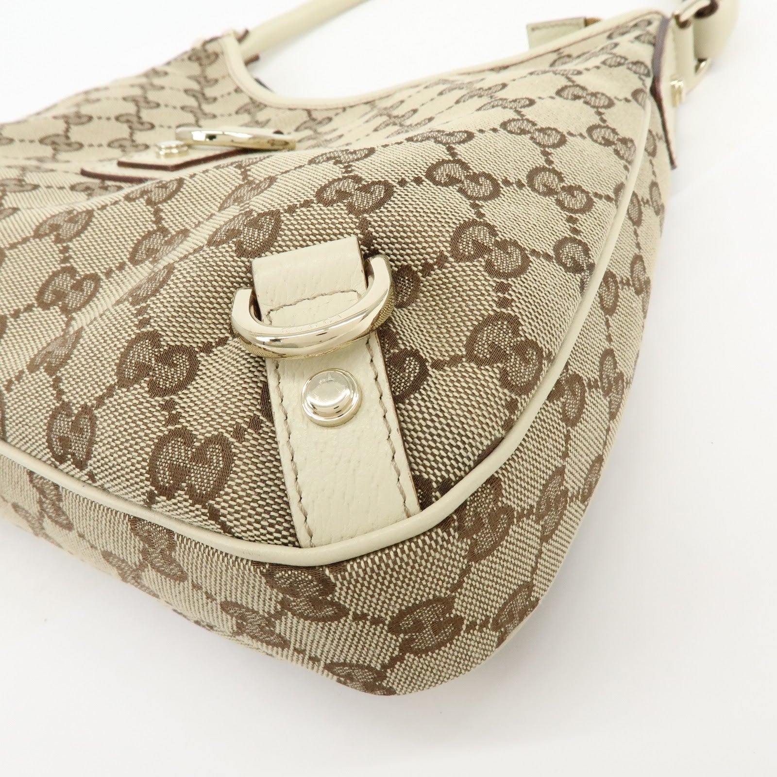 Gucci Abbey GG Canvas Leather Shoulder Bag Beige White 130738