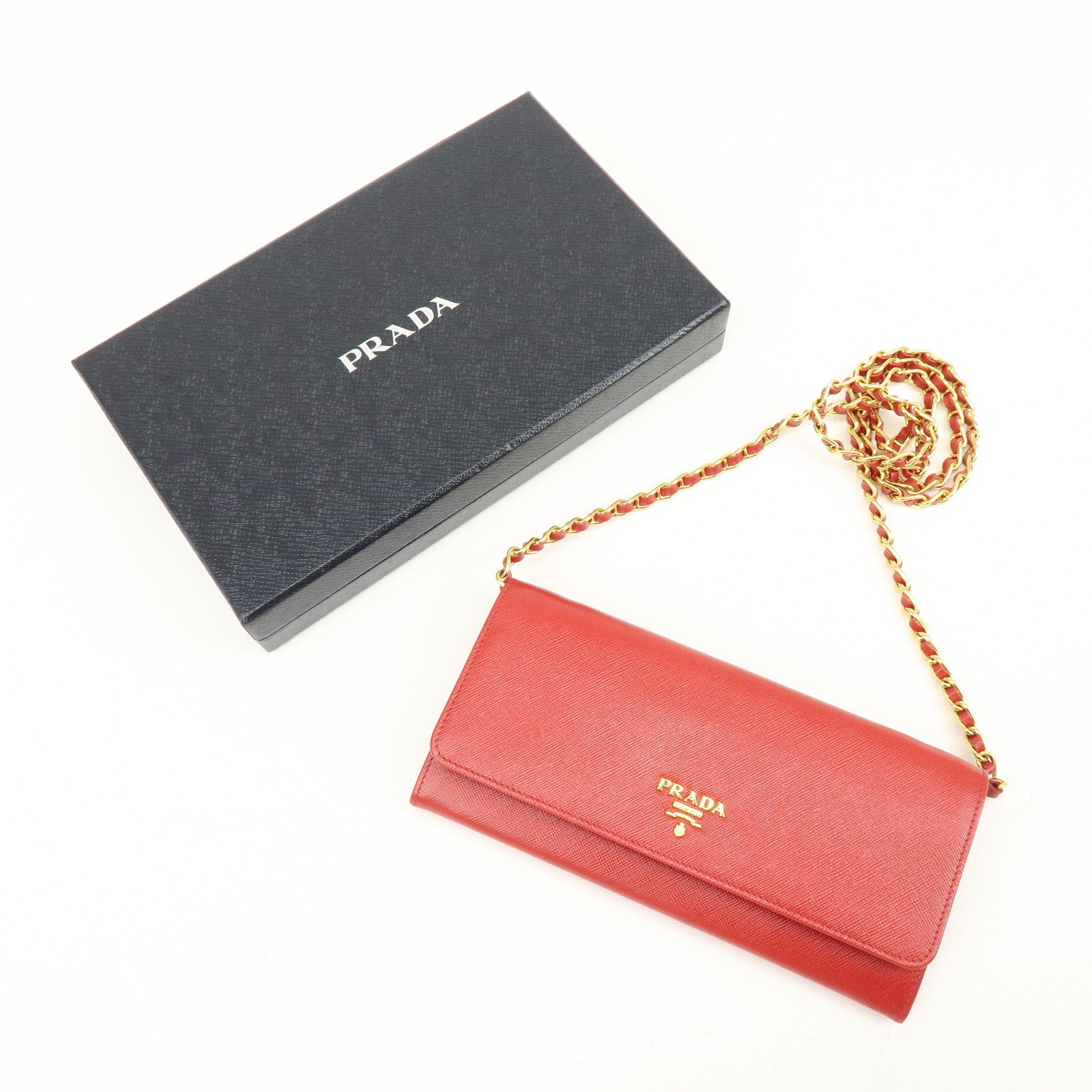 PRADA Saffiano Leather Chain Wallet Shoulder Bag Red 1M1290