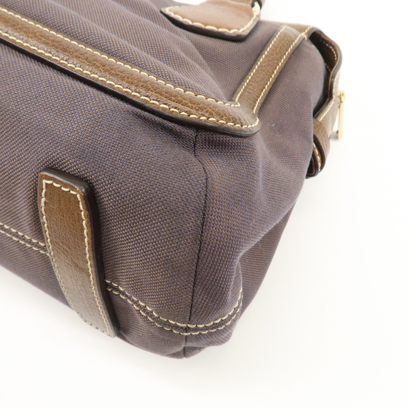 CELINE Leather Canvas Hand Bag Sulky Print Brown Used