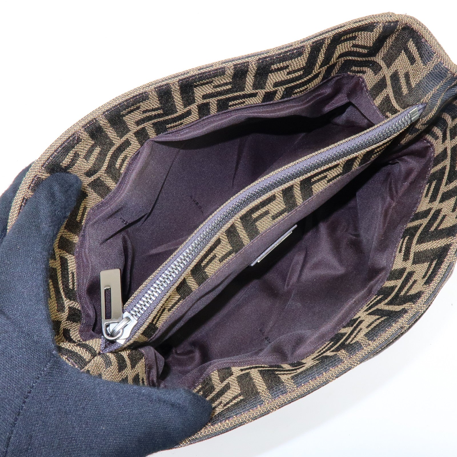 FENDI Zucca Canvas Leather Tote Bag Hand Bag Brown 8BH072