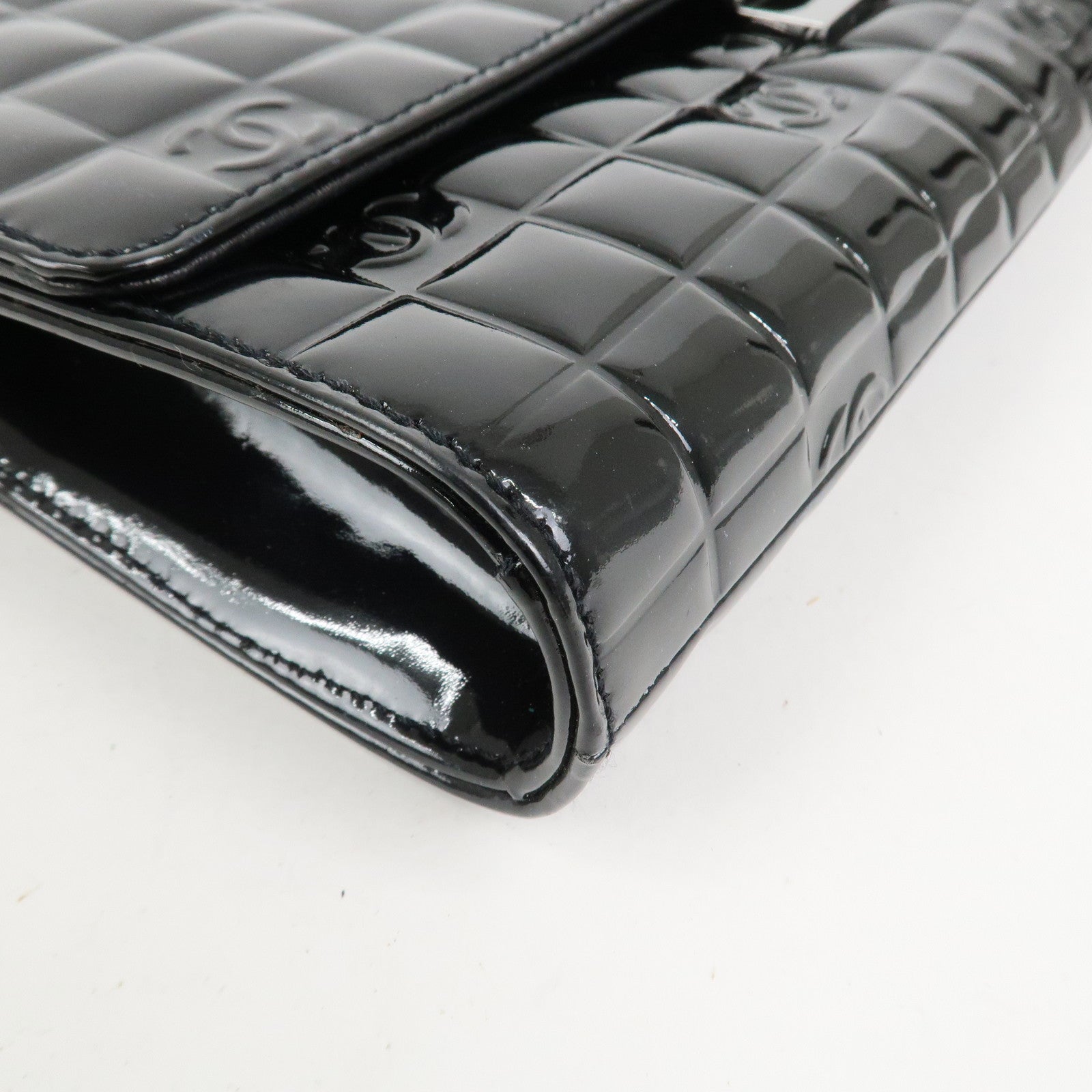 CHANEL Chocolate Bar COCO Mark Patent Leather Hand Bag Black
