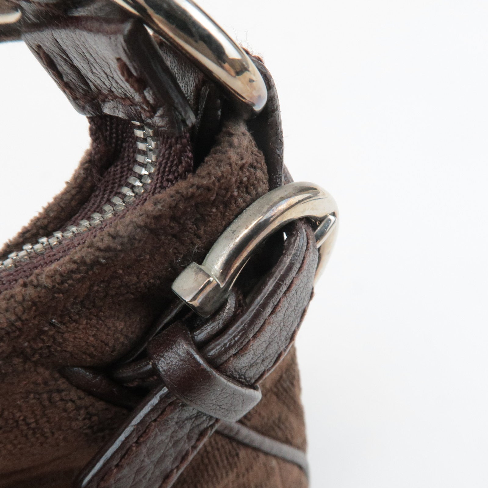 Ferragamo Gancini Leather Cotton Accessoires Pouch Hand Bag Brown Used