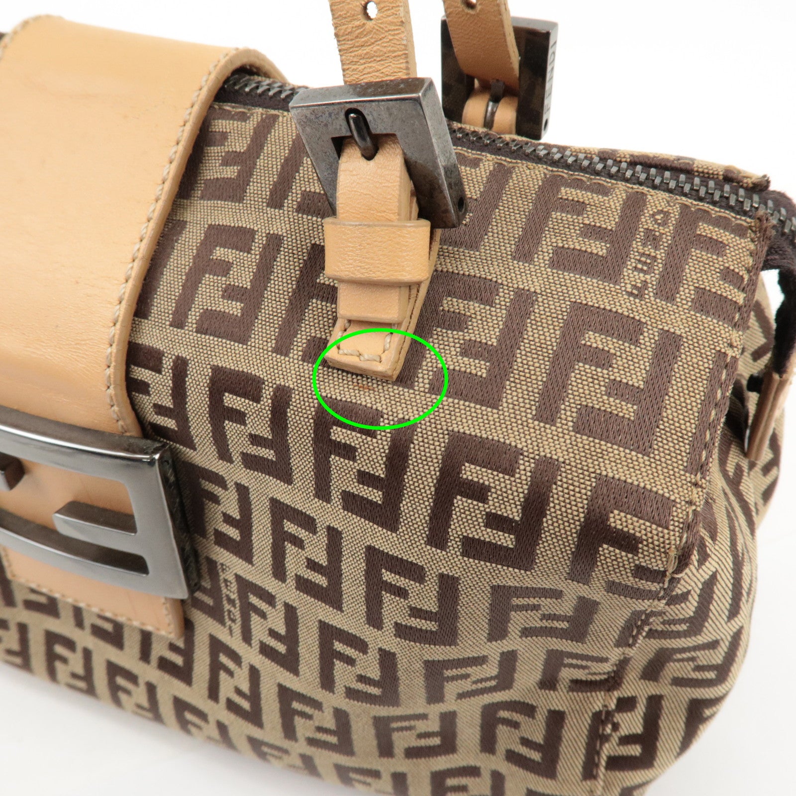 FENDI Zucchino Canvas Leather Shoulder Bag Hand Bag Brown 8BL000 Used