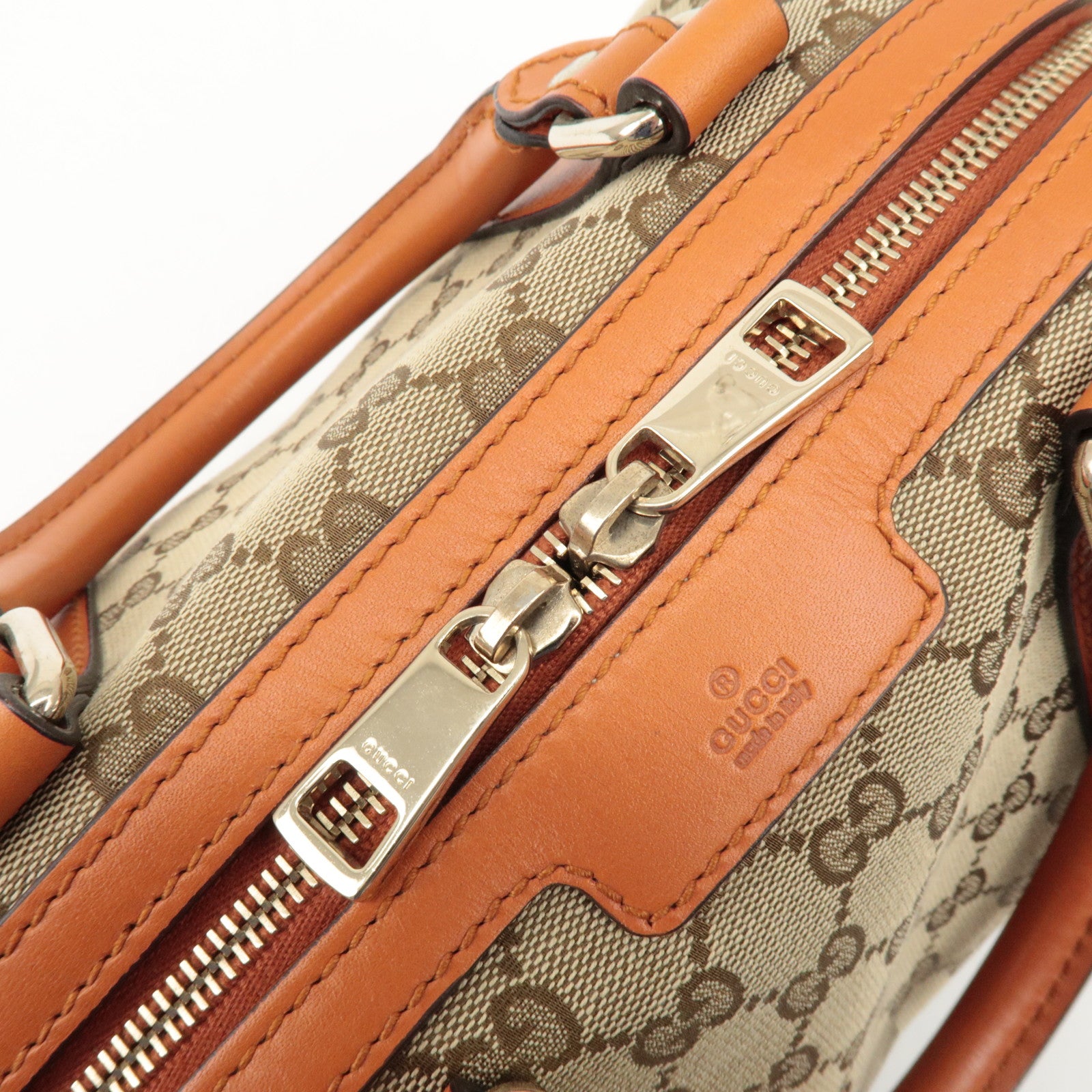 GUCCI GG Canvas Leather 2Way Mini Boston Bag Orange Beige 269876 Used