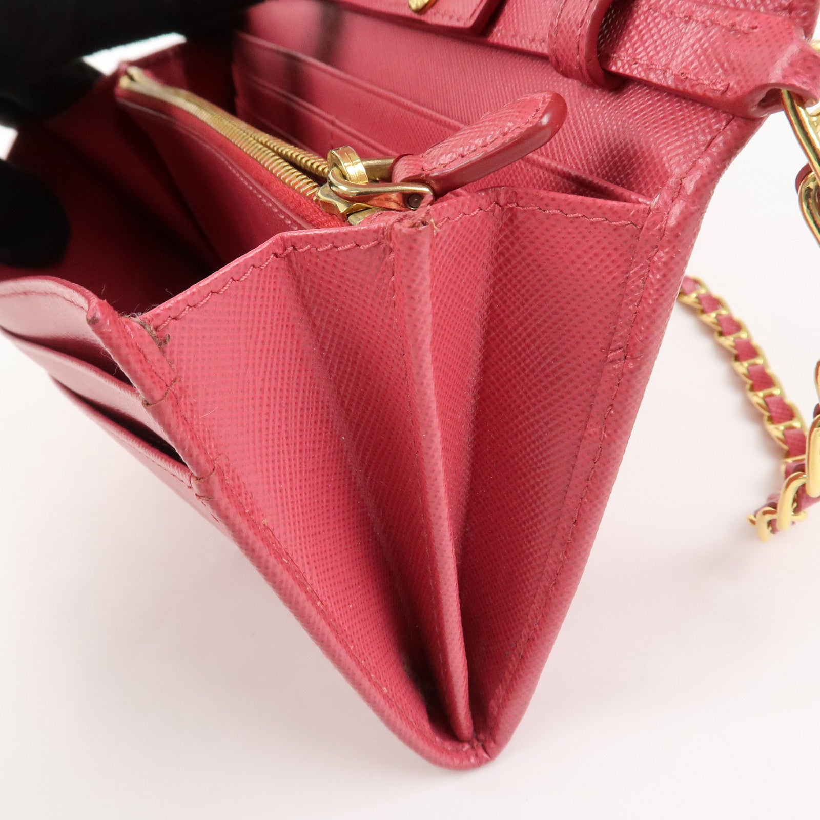 PRADA Logo Saffiano Leather WOC Chain Long Wallet Pink 1M1290