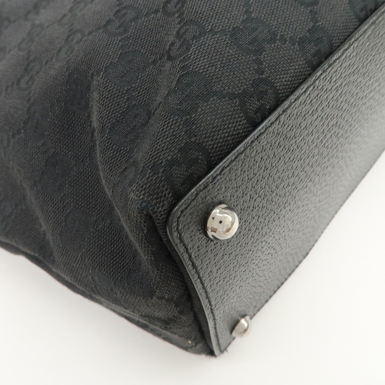 GUCCI Logo GG Canvas Leather Tote Bag Hand Bag Black 120836