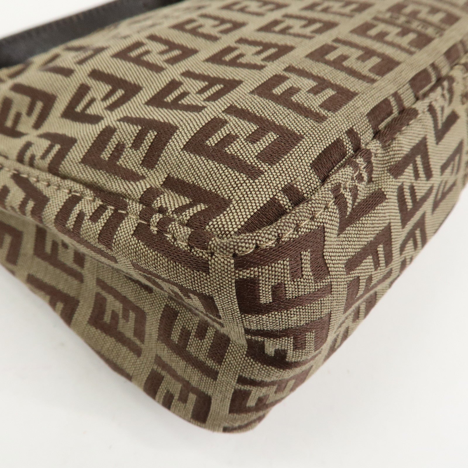 FENDI Zucchino Canvas Leather Hand Bag Pouch Bag Brown 8N0001