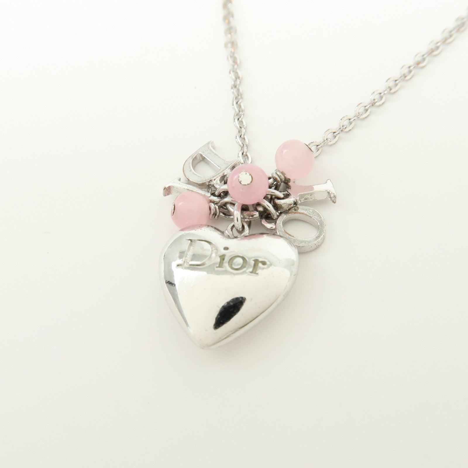 Christian Dior Logo Metal Necklace Heart Motif