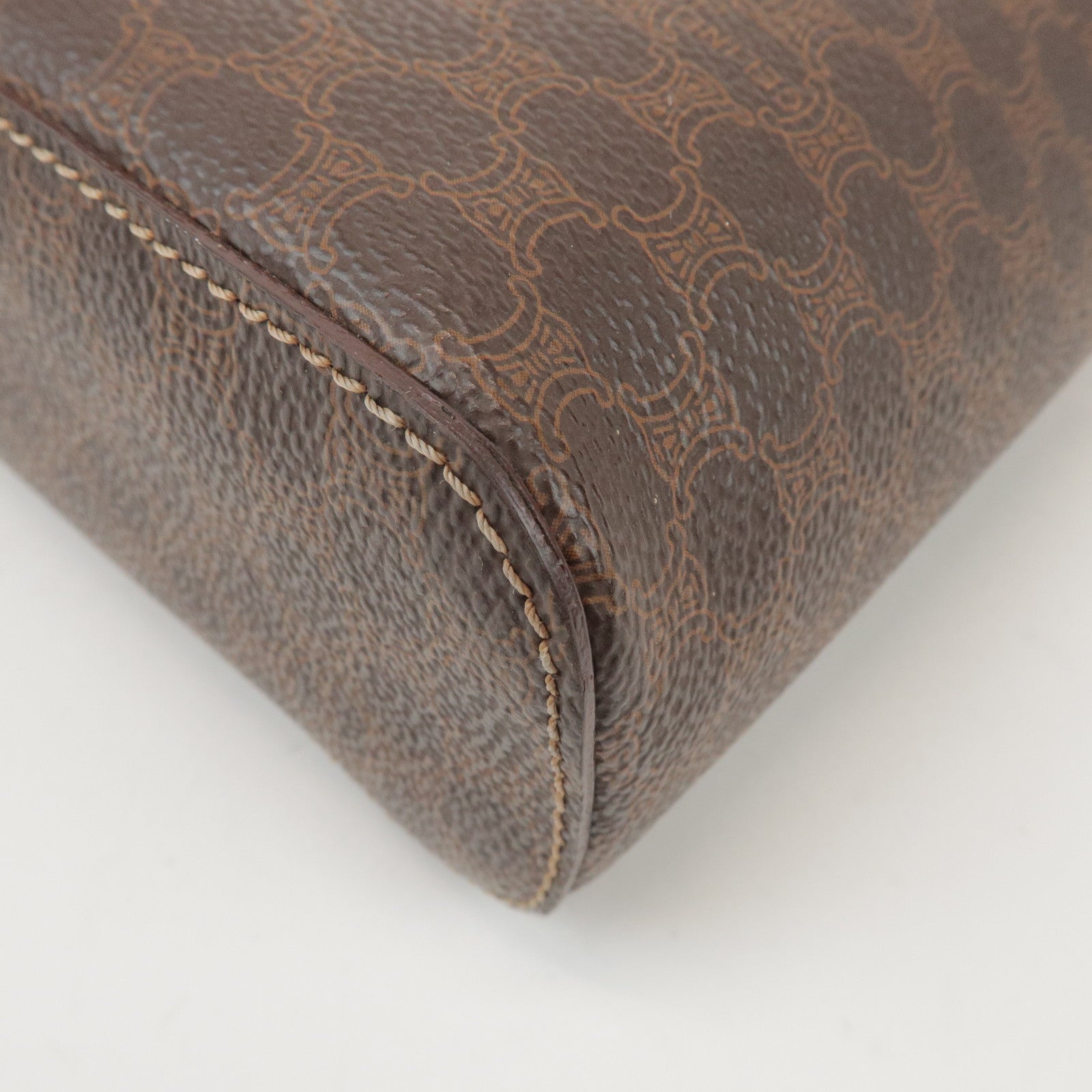 CELINE Macadam PVC Coated Canvas Leather Hand Bag Vanity Bag Brown