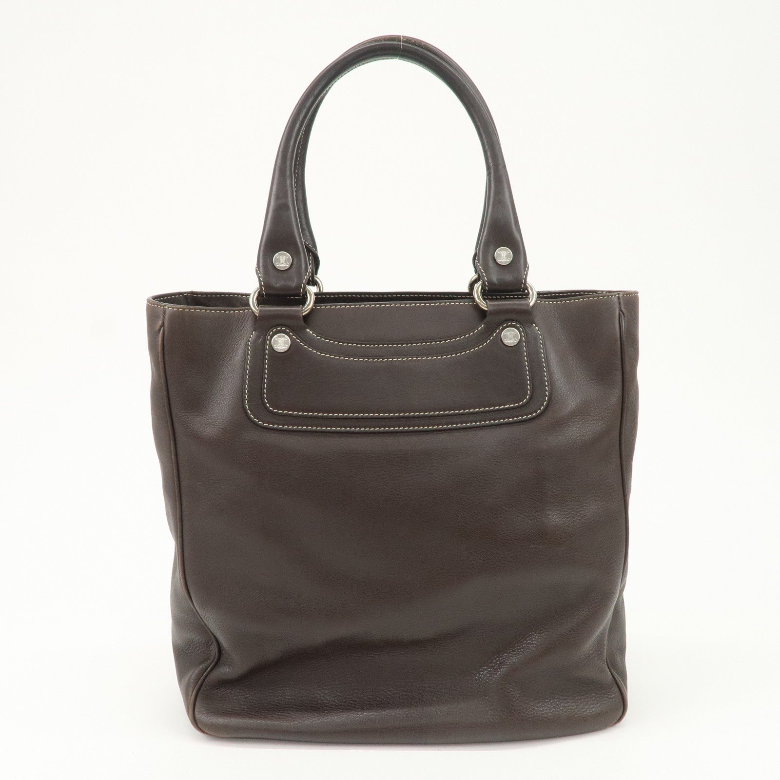 CELINE Boogie Bag Leather Large Tote Bag Hand Bag Dark Brown