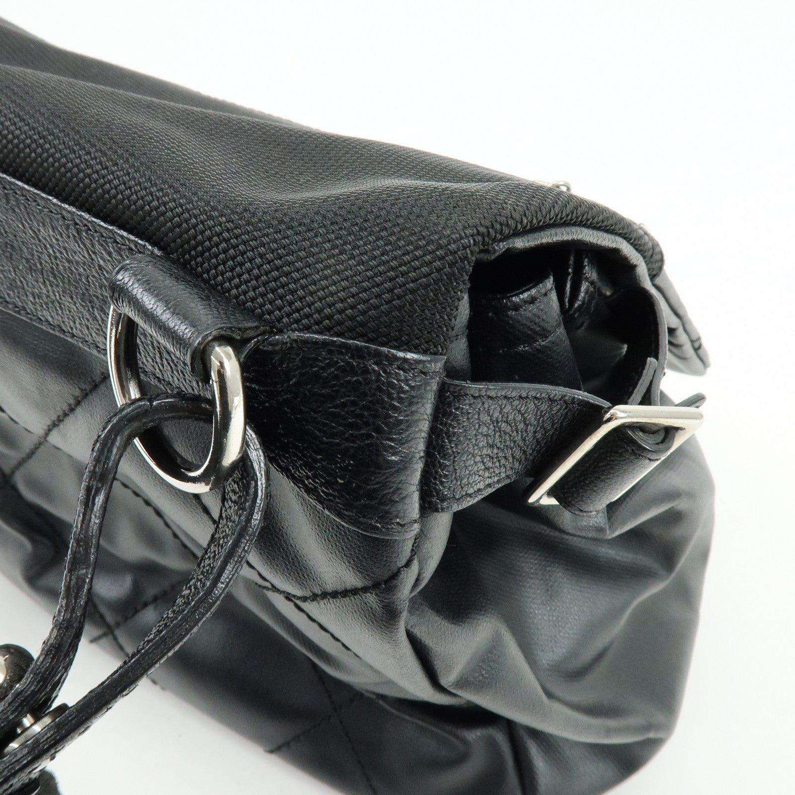 CHANEL Paris Biarritz PVC Coated Canvas Leather Shoulder Bag Black