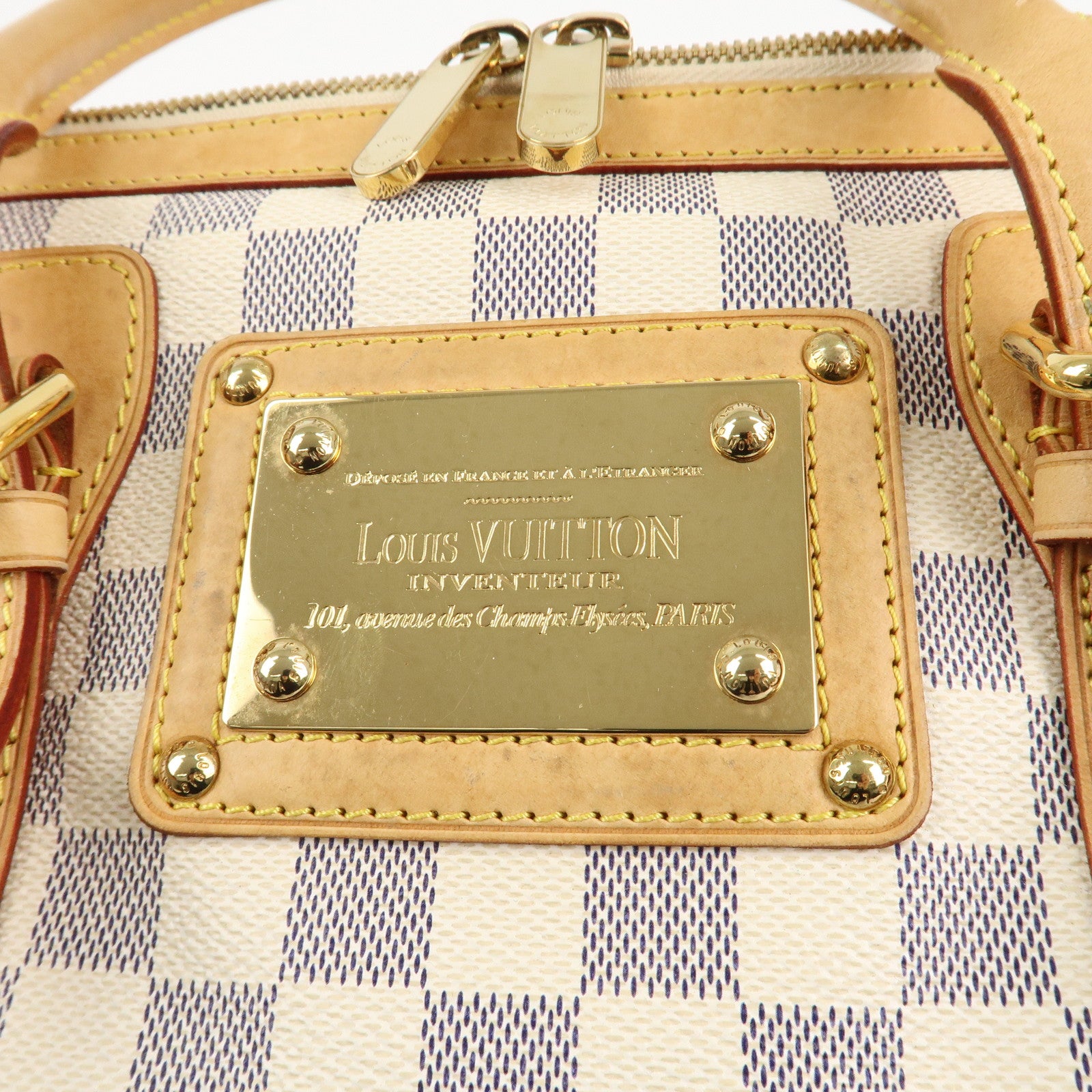 Louis Vuitton Damier Azur Leather Canvas Berkeley Hand Bag N52001 Used