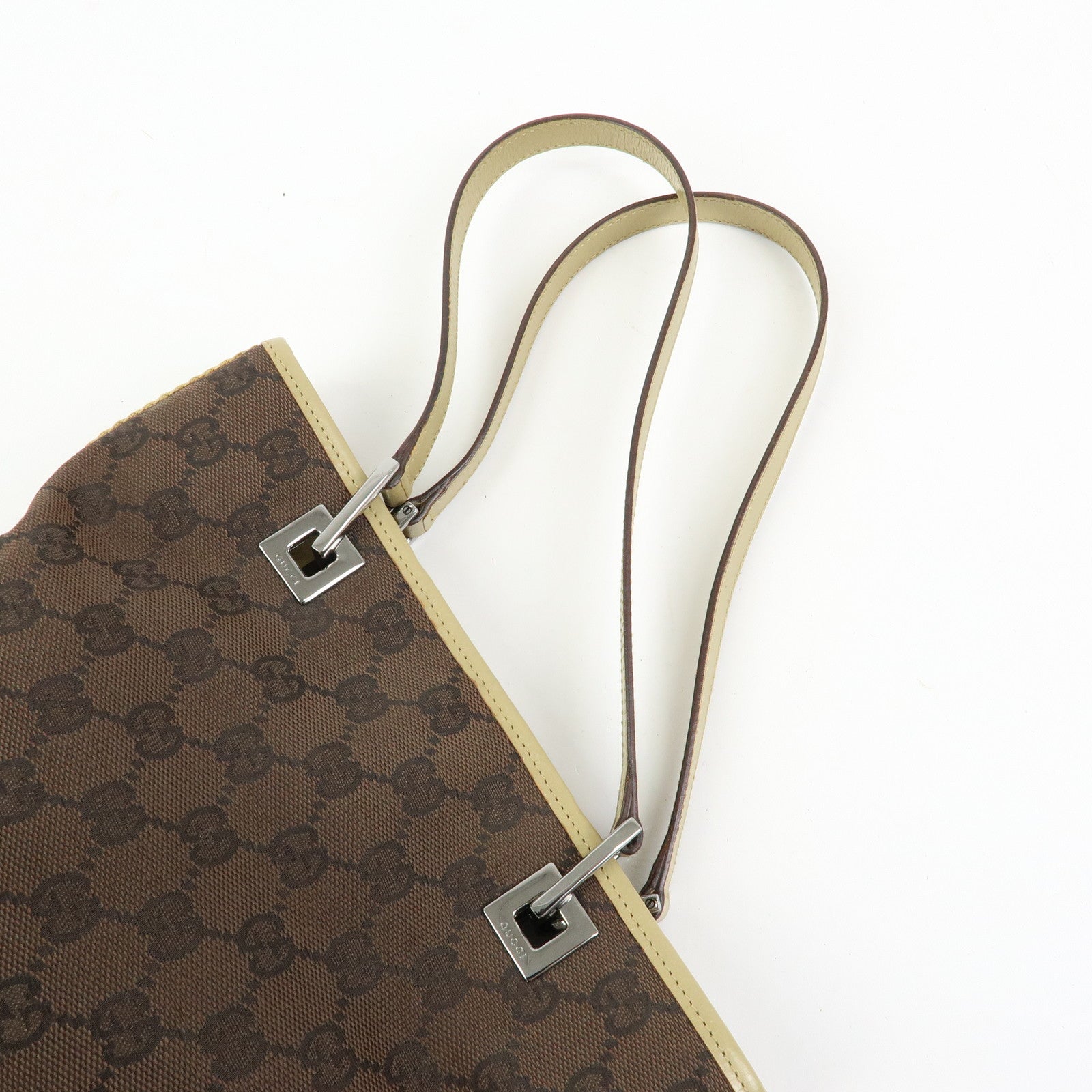 GUCCI GG Canvas Leather Tote Bag Shoulder Bag Brown Beige 31244