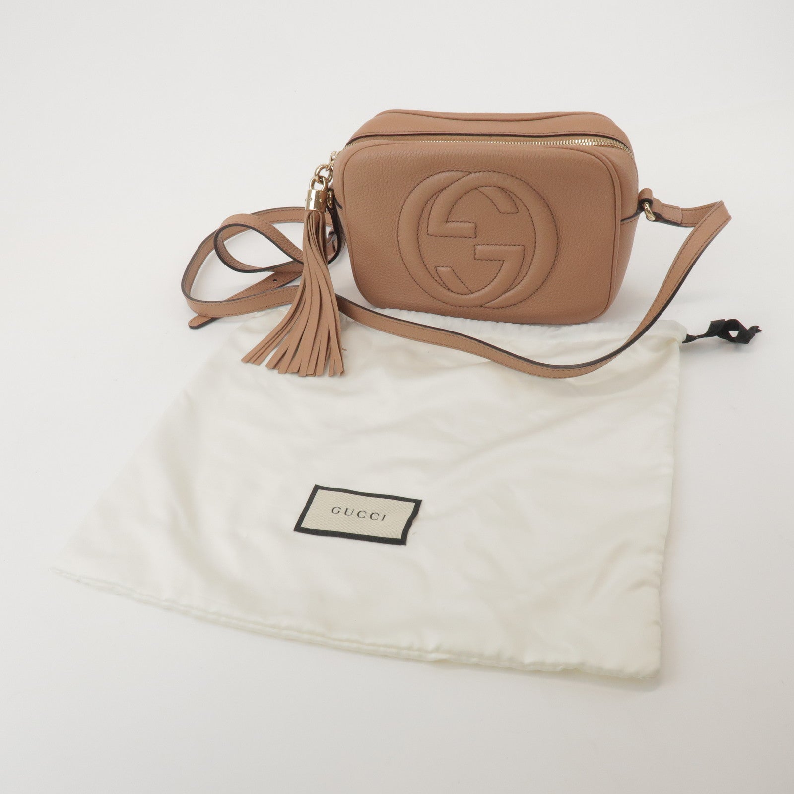 GUCCI SOHO Interlocking G Leather Shoulder Bag Beige 308364