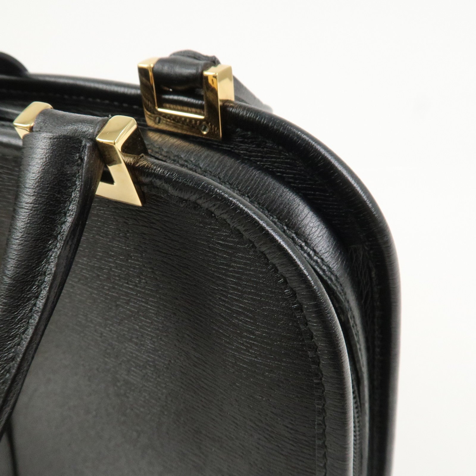 GUCCI Jackie Leather Hand Bag Tote Bag Black Gold 002.1071