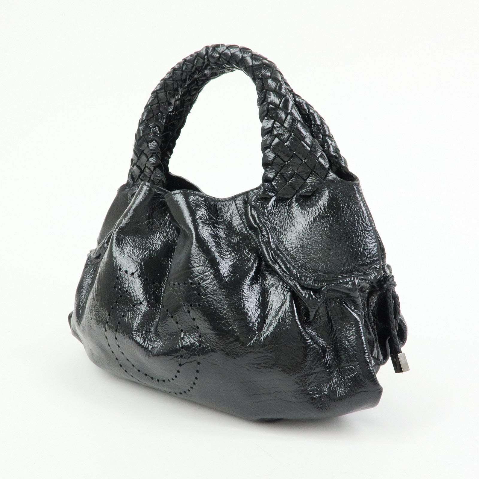 Ferragamo Gancini Patent Leather Hand Bag Shoulder Bag Black