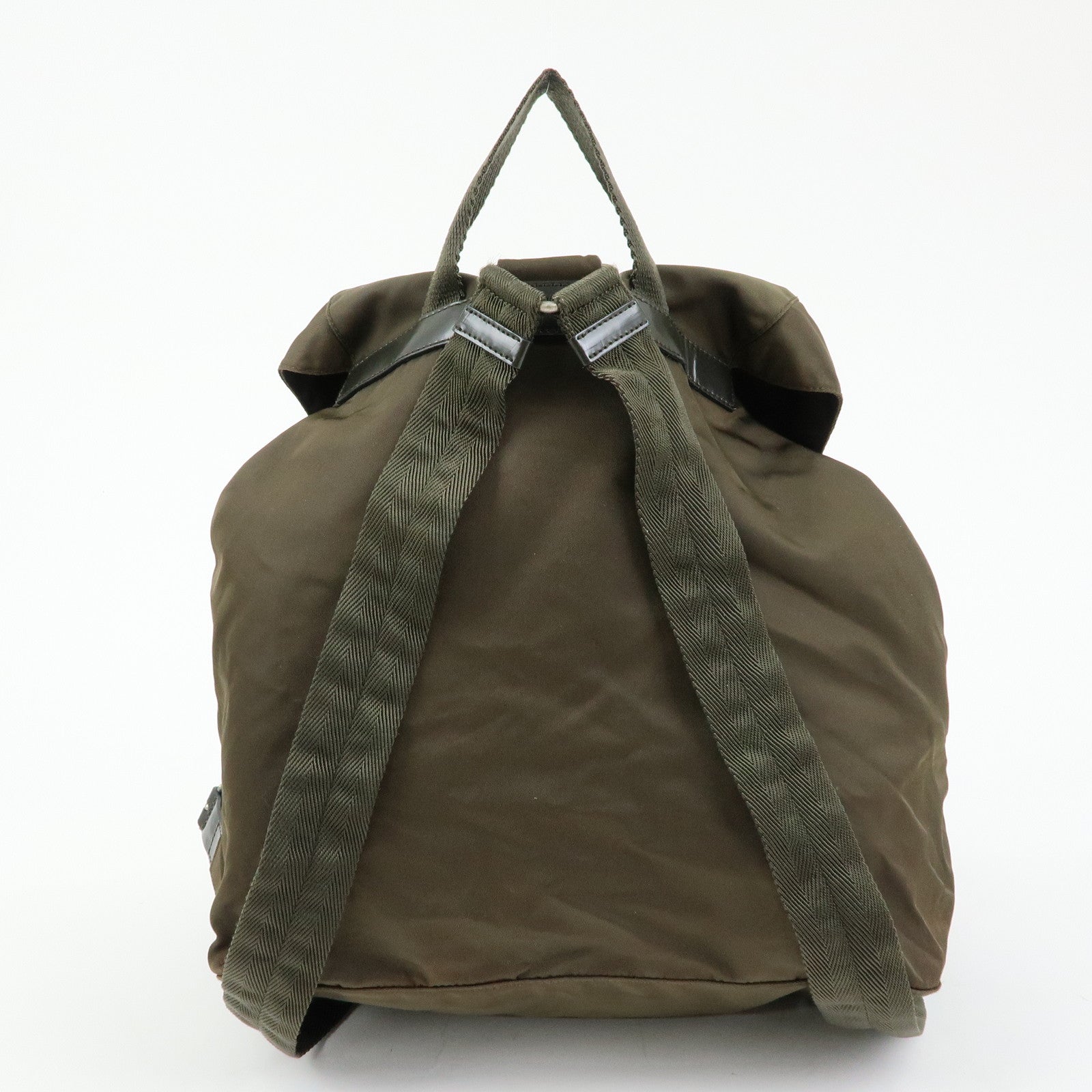 PRADA Triangle Logo Nylon Leather Backpack Rucksack Khaki B6677