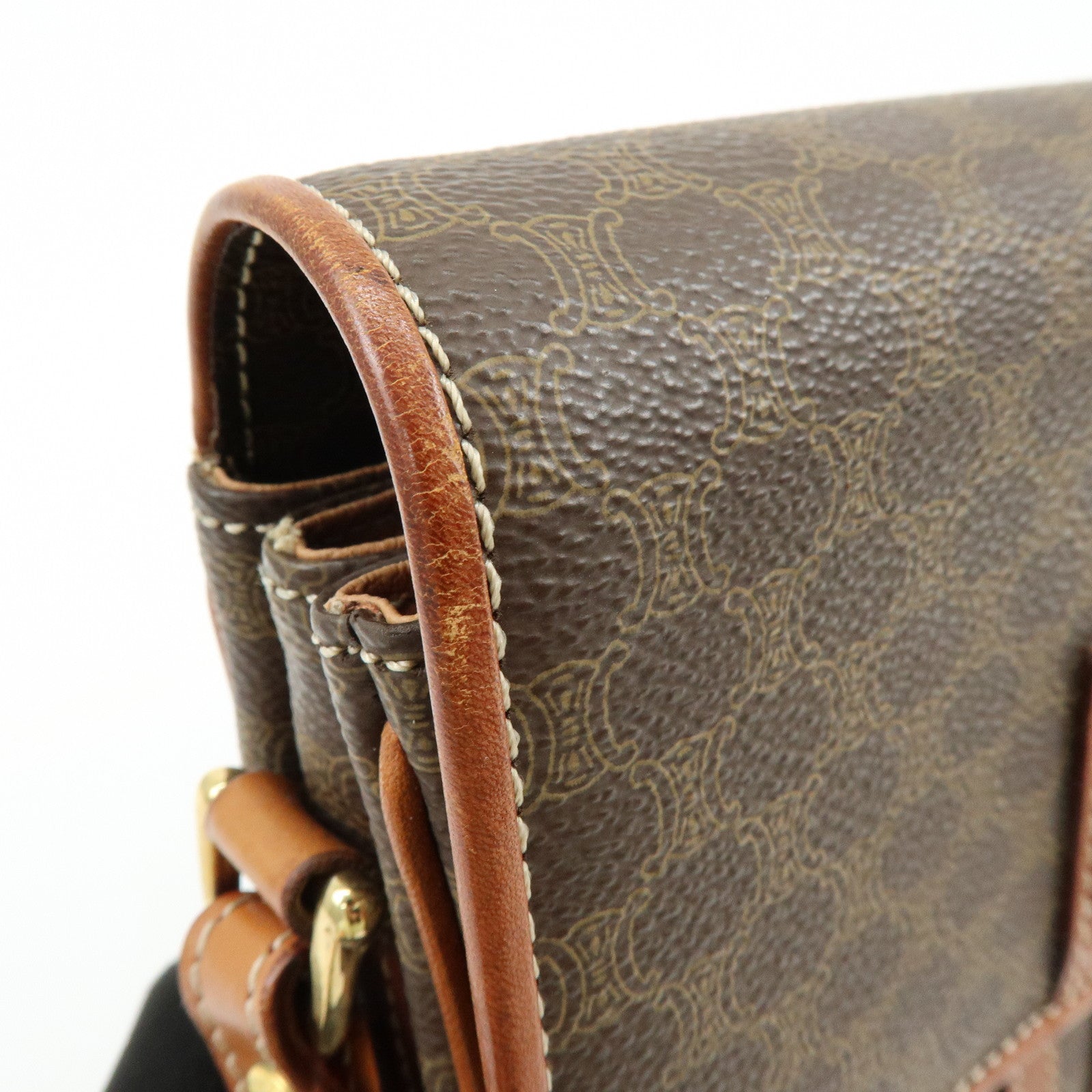 CELINE Macadam PVC Canvas Leather Shoulder Crossbody Bag Brown