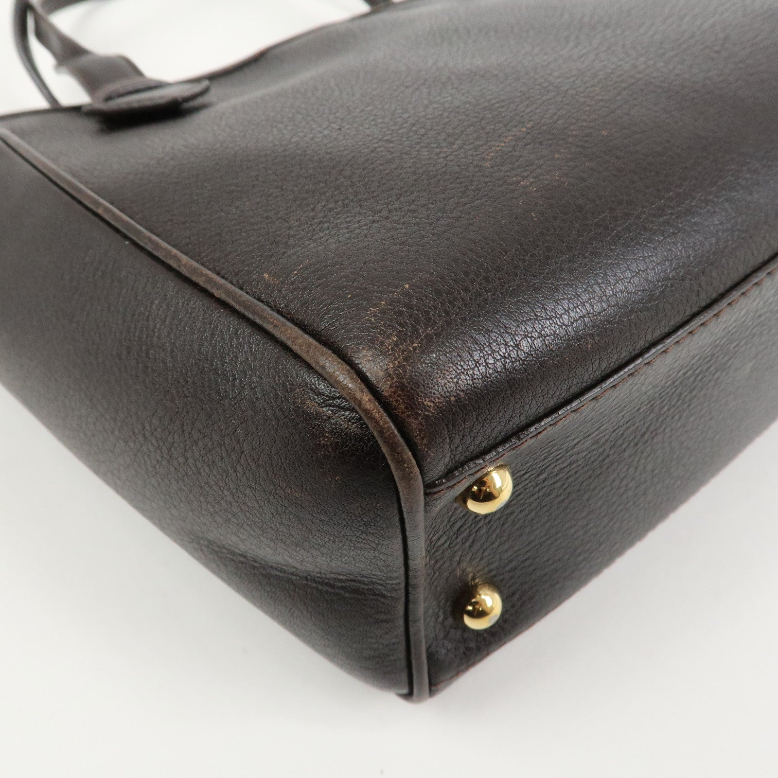 LOEWE Heritage Logo Leather Hand Bag Tote Bag Dark Brown
