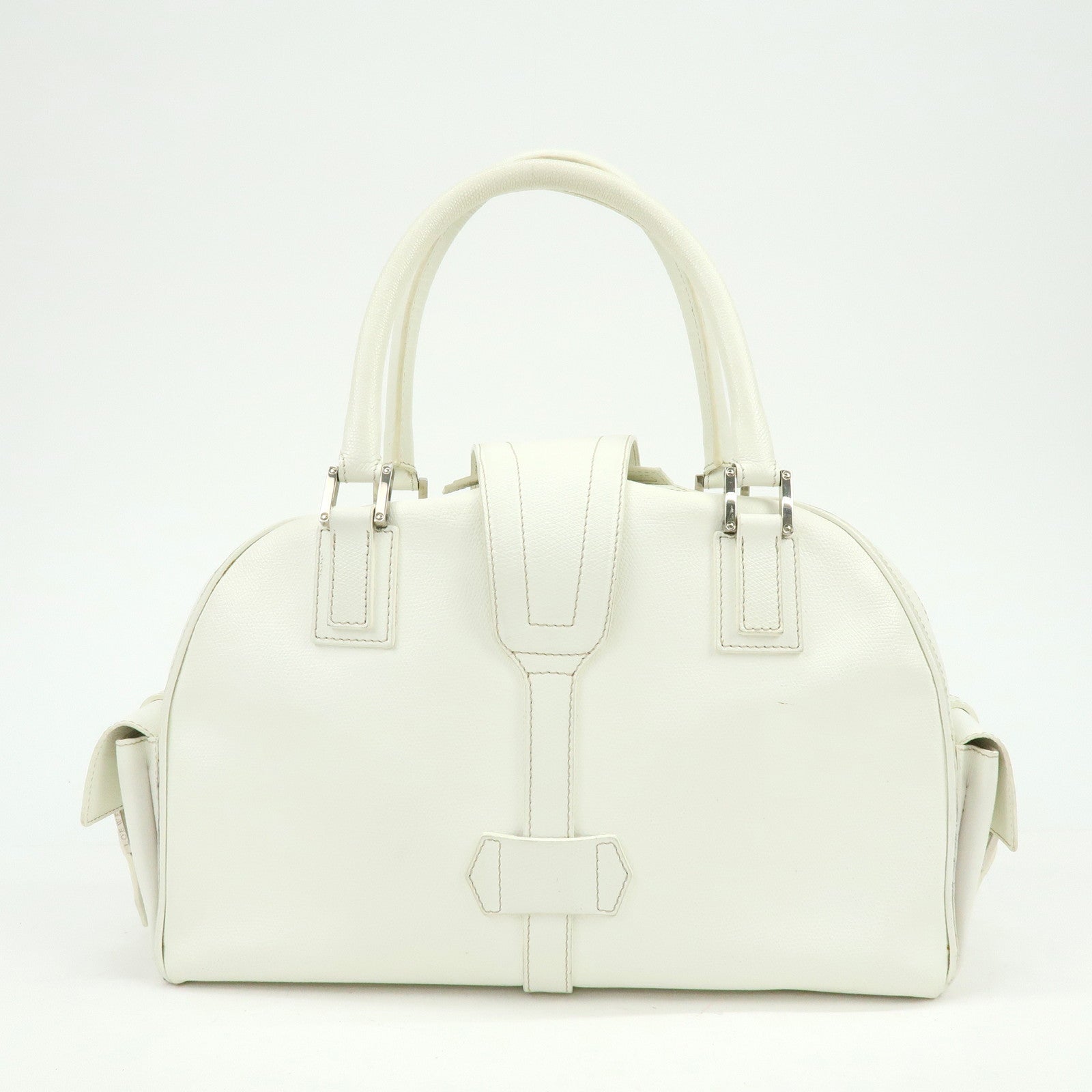 LOEWE Logo Side Pocket Leather Boston Bag Hand Bag White