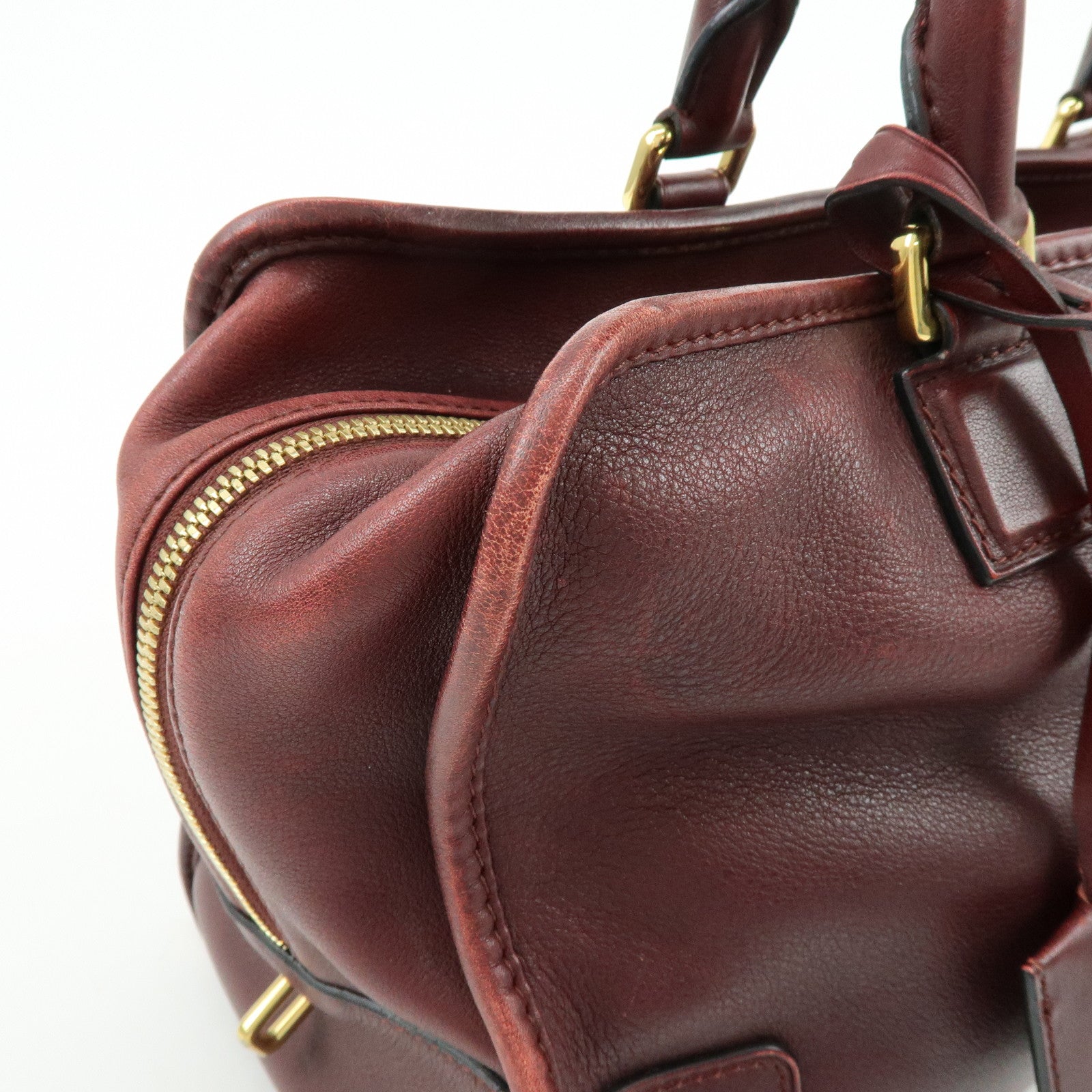 LOEWE Anagram Amazona 36 Calf Leather Hand Bag Boston Bag Wine Red