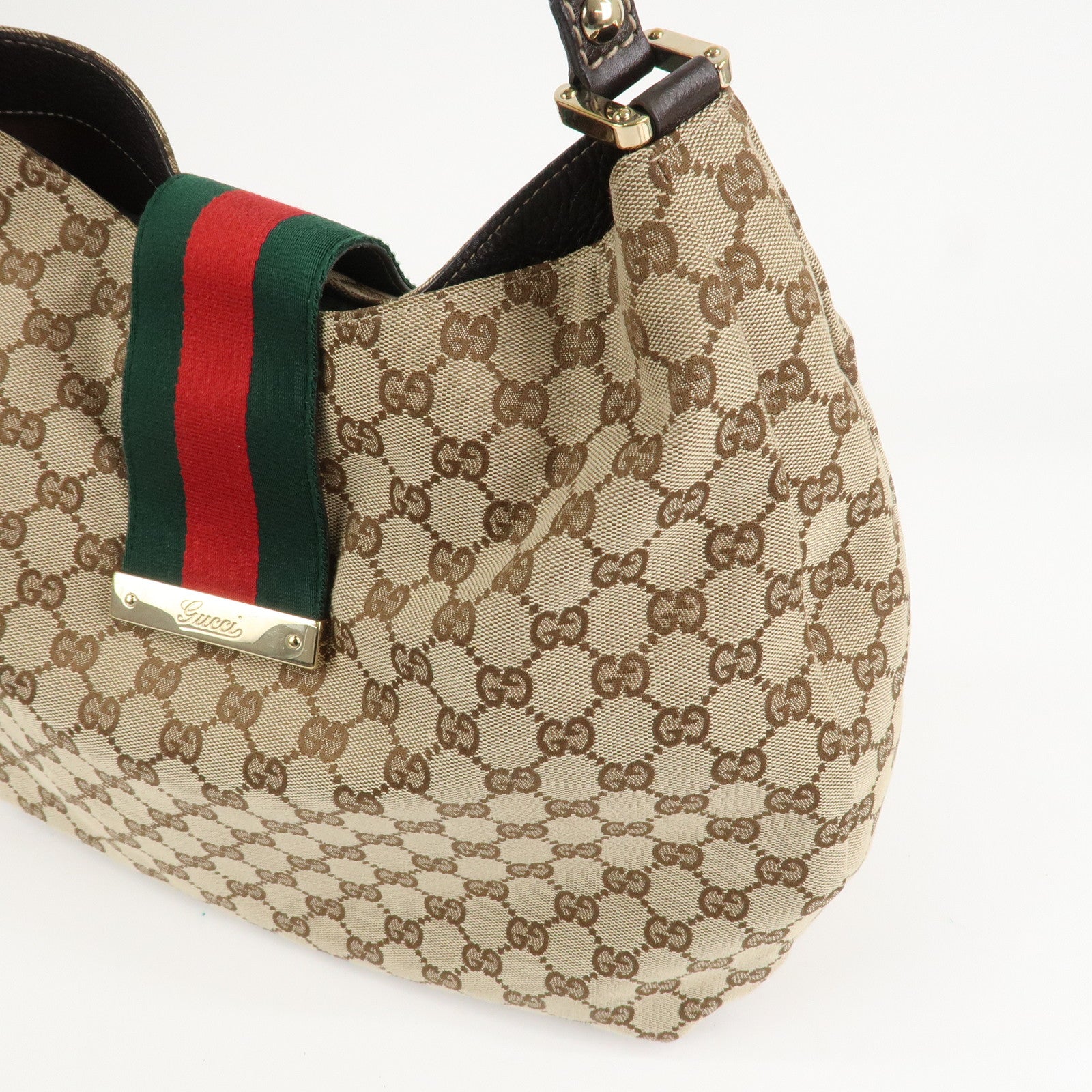 GUCCI GG Canvas Shoulder Bag Hand Bag Beige Brown 211933