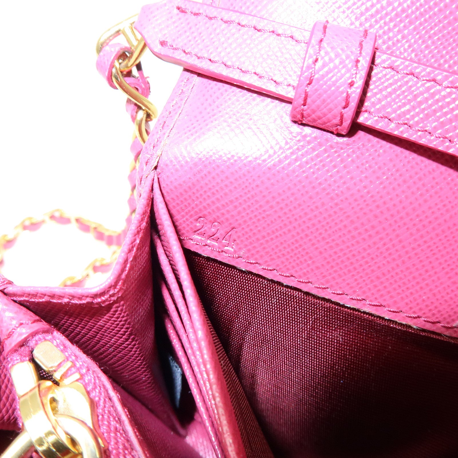 PRADA Saffiano Leather Chain Wallet WOC Pink 1M1290