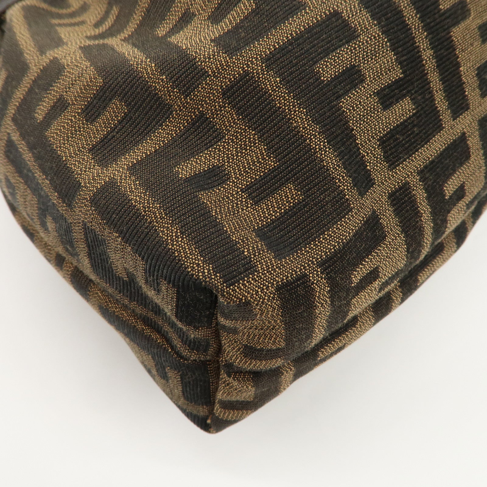 FENDI Zucca Canvas Leather Shoulder Bag Hand Bag Black Brown 8BR448