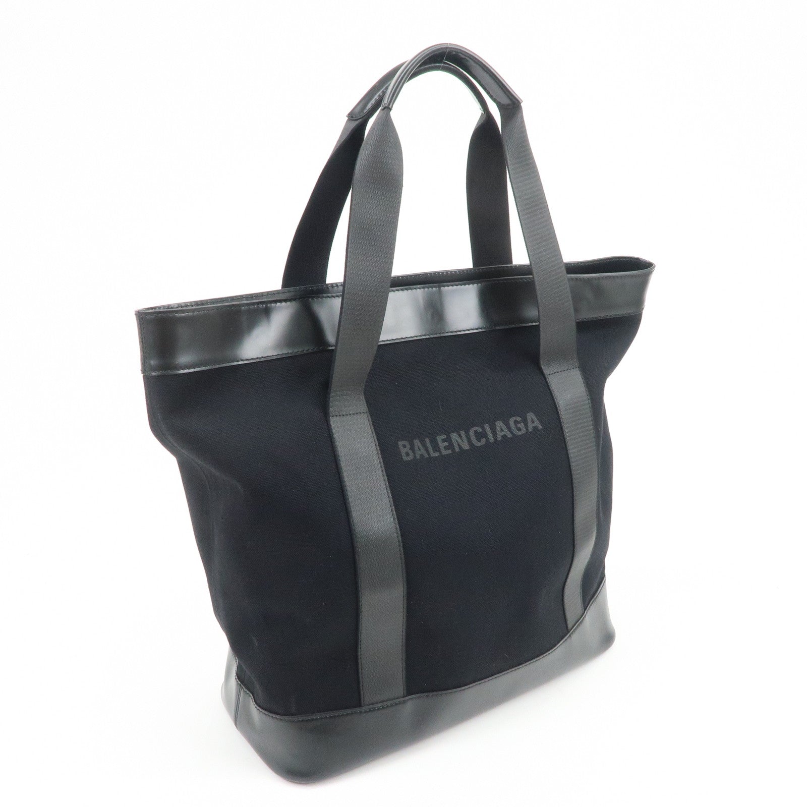 BALENCIAGA NAVY CABAS Canvas Tote Bag Shoulder Bag Black 374767
