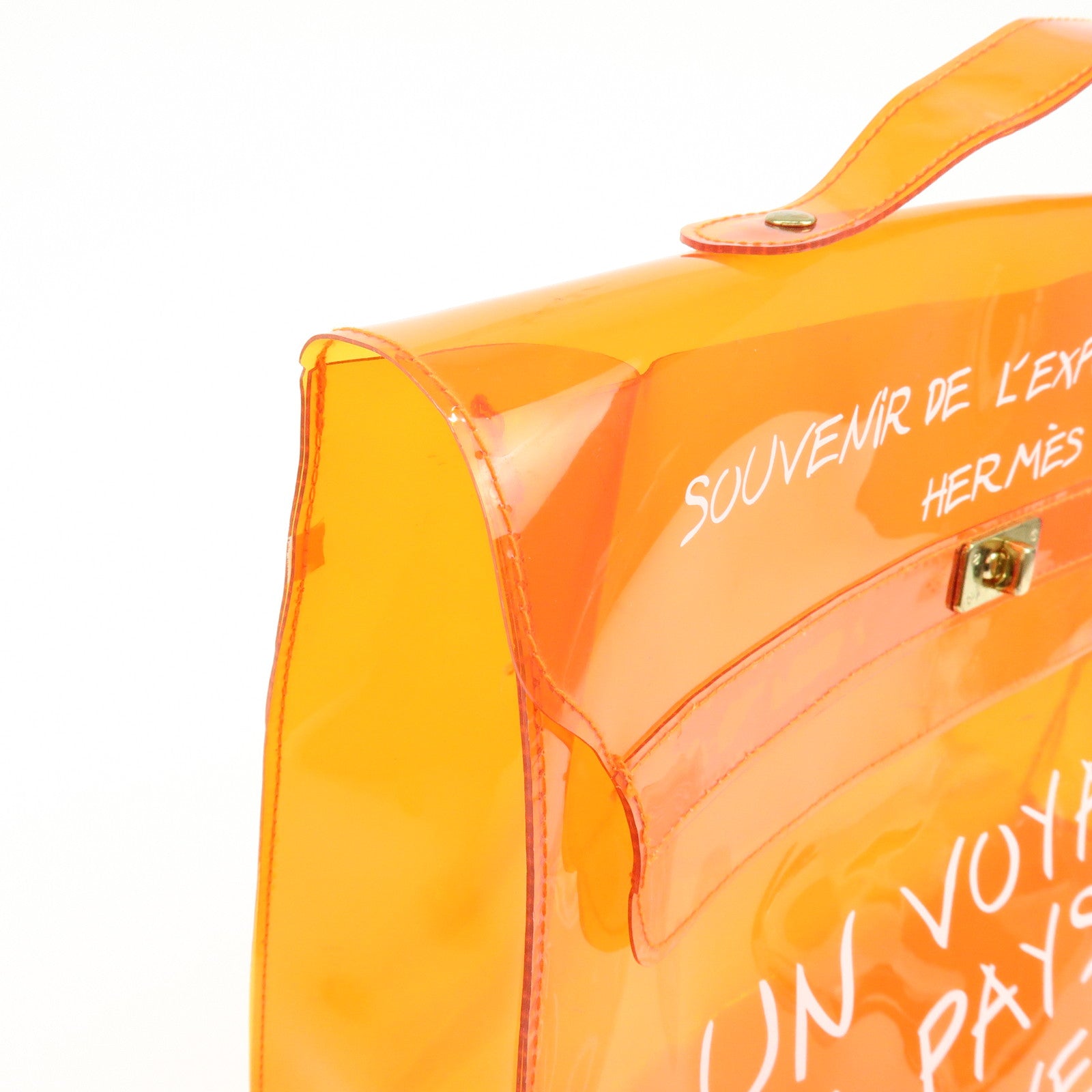 HERMES Kelly Vinyl Hand Bag SOUVENIR DE L'EXPOSITION Orange