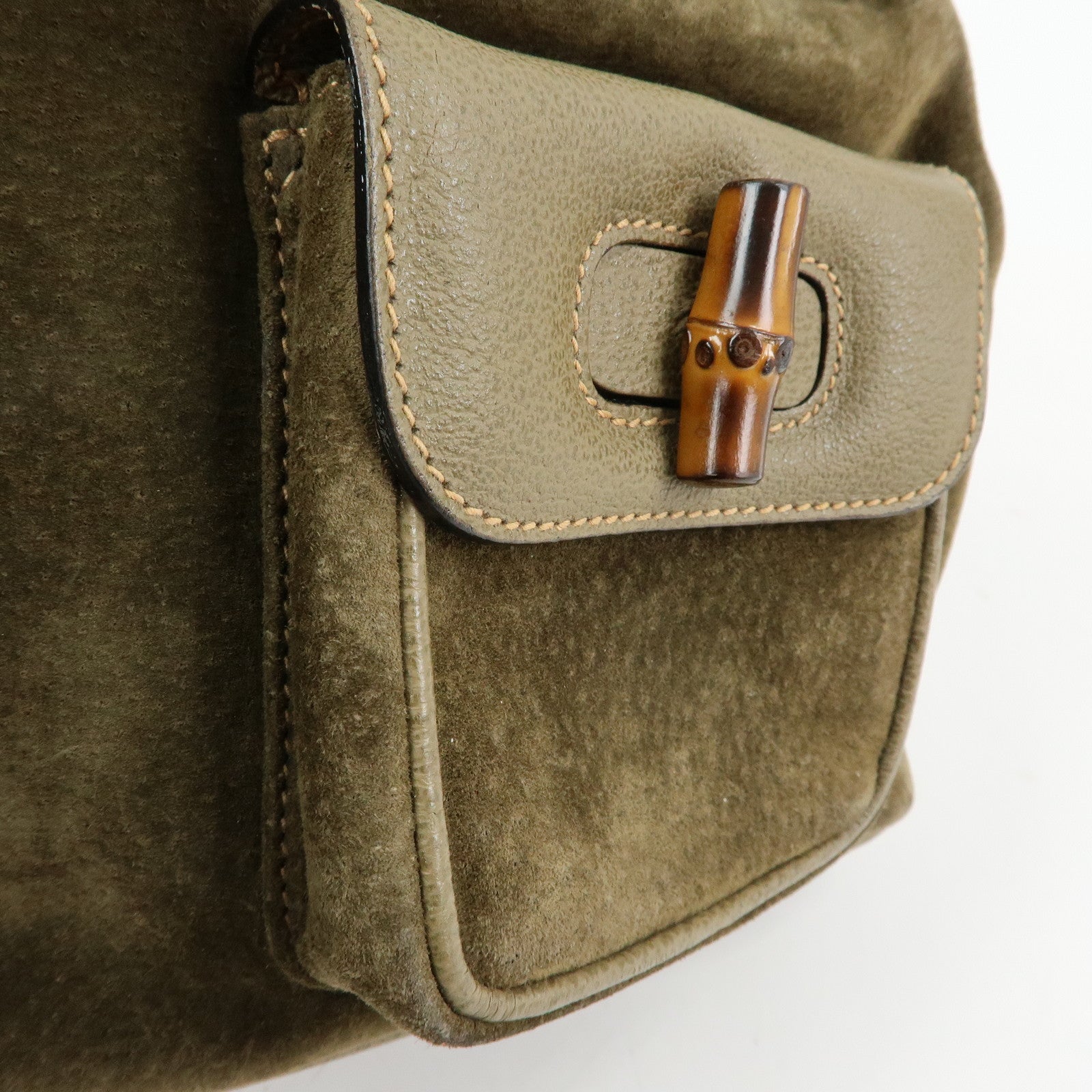GUCCI Bamboo Suede Leather Backpack Rucksack Khaki 003・2058