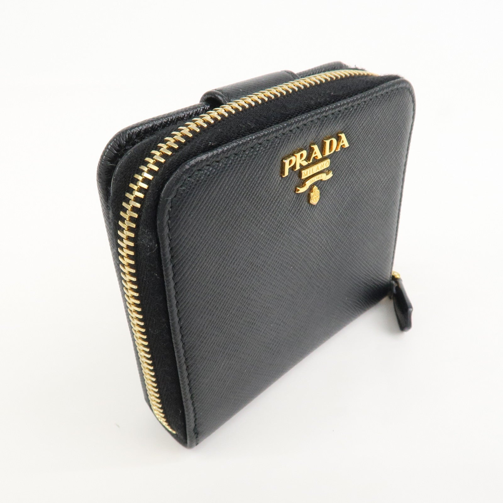PRADA Saffiano Leather Round Zippy Bi-fold Compact Wallet 1ML522