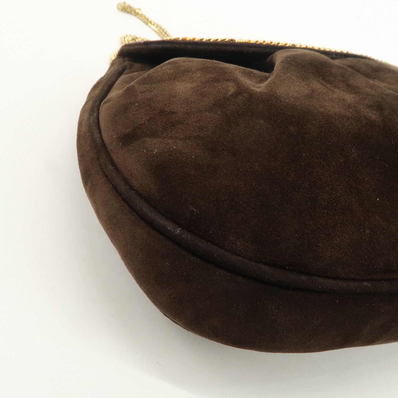 Ferragamo Suede Chain Shoulder Bag Dark Brown