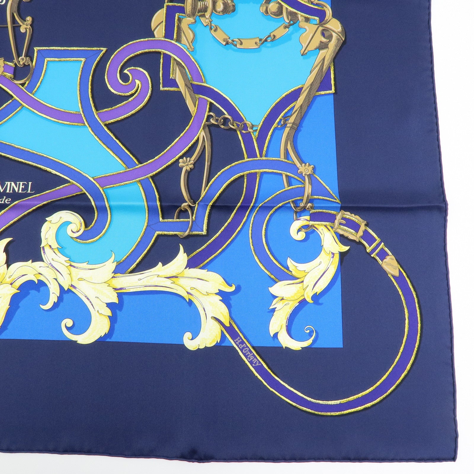 HERMES Carre90 Silk100% L’INSTRVCTION DV ROY Scarf Navy Blue Purple