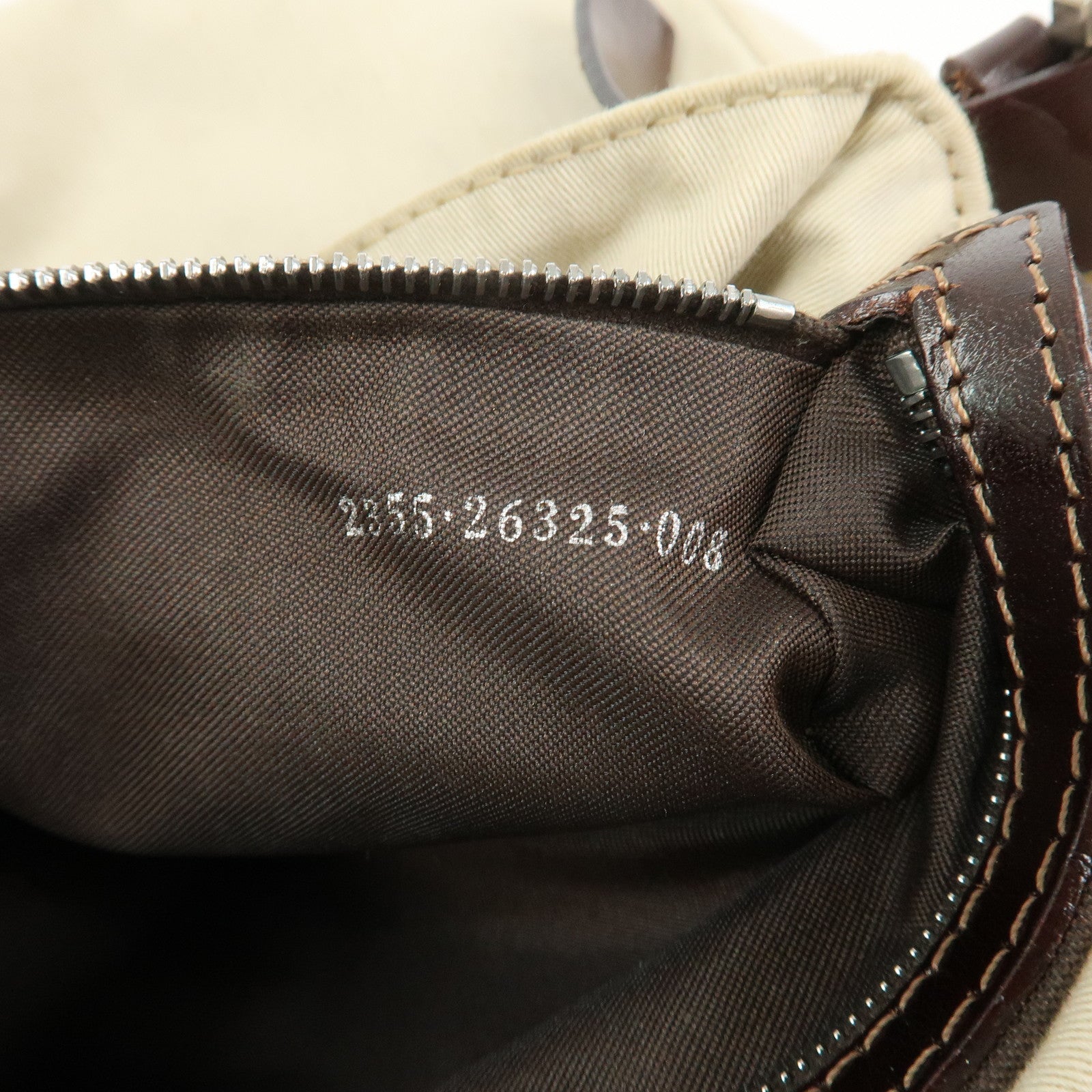 FENDI Mamma Baguette Canvas Leather Shoulder Bag Ivory Brown 26325