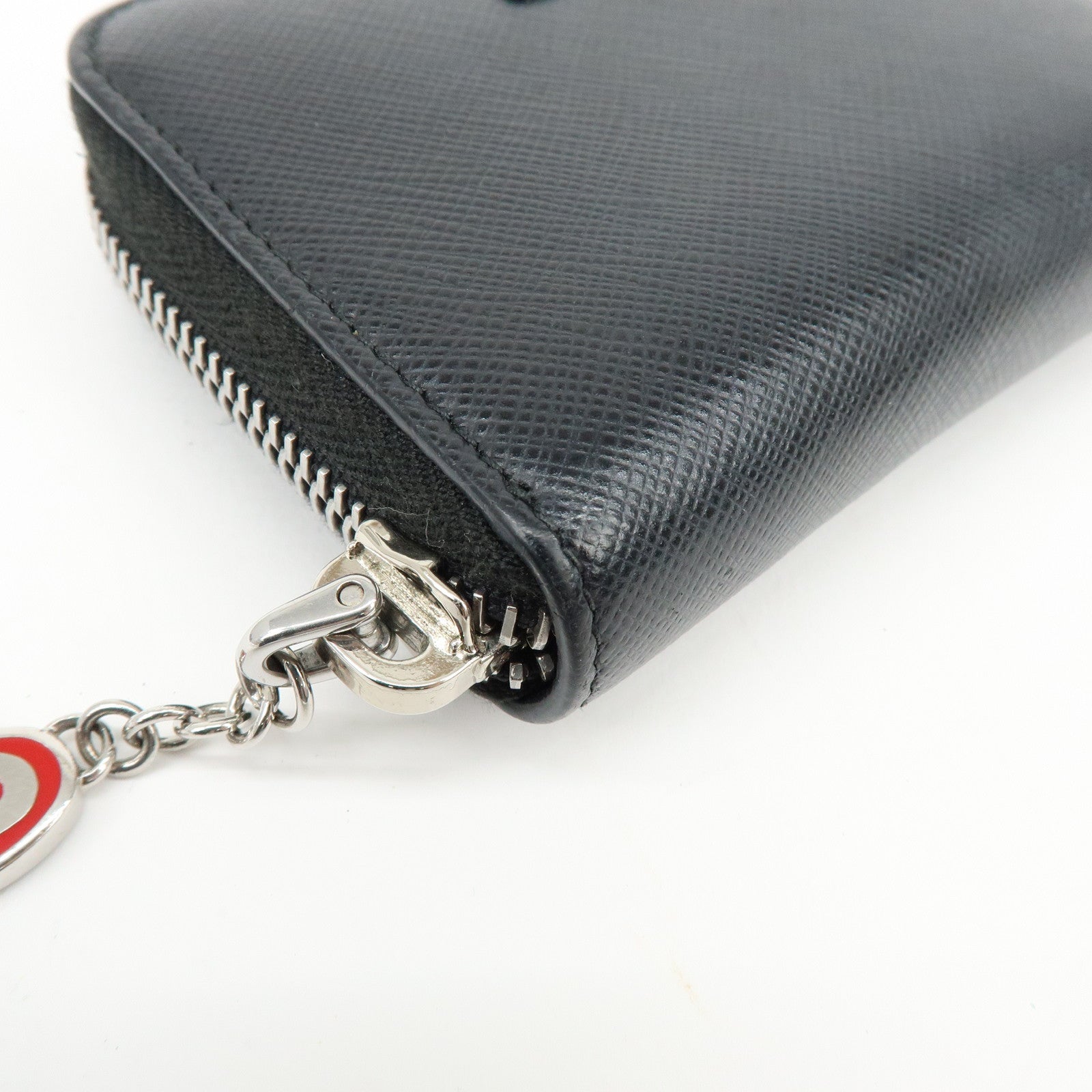 PRADA Saffiano Leather Compact Wallet Coin Case Card Case Black